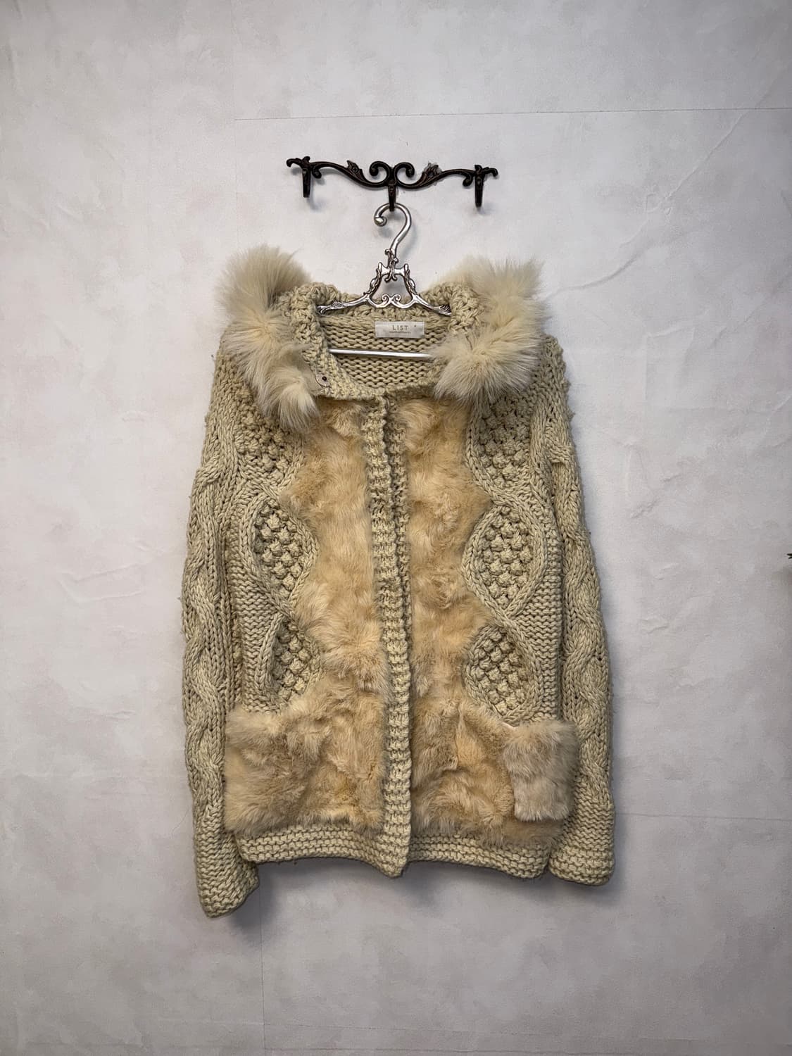 Ivory rex&fox fur wool hood cardigan 상품이미지1