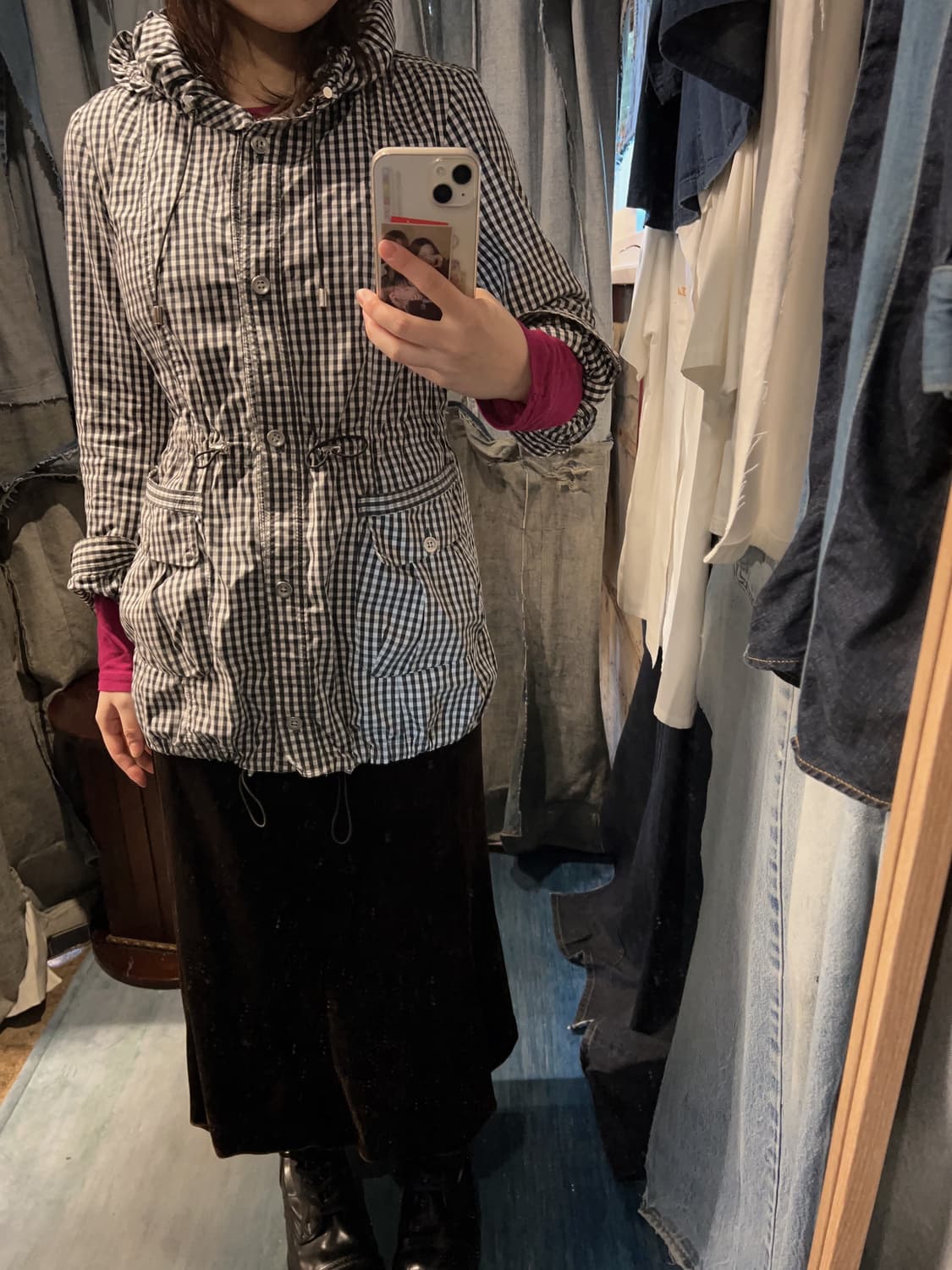 44-55 ) JPN Gingham Hooded Utility JK 상품이미지2