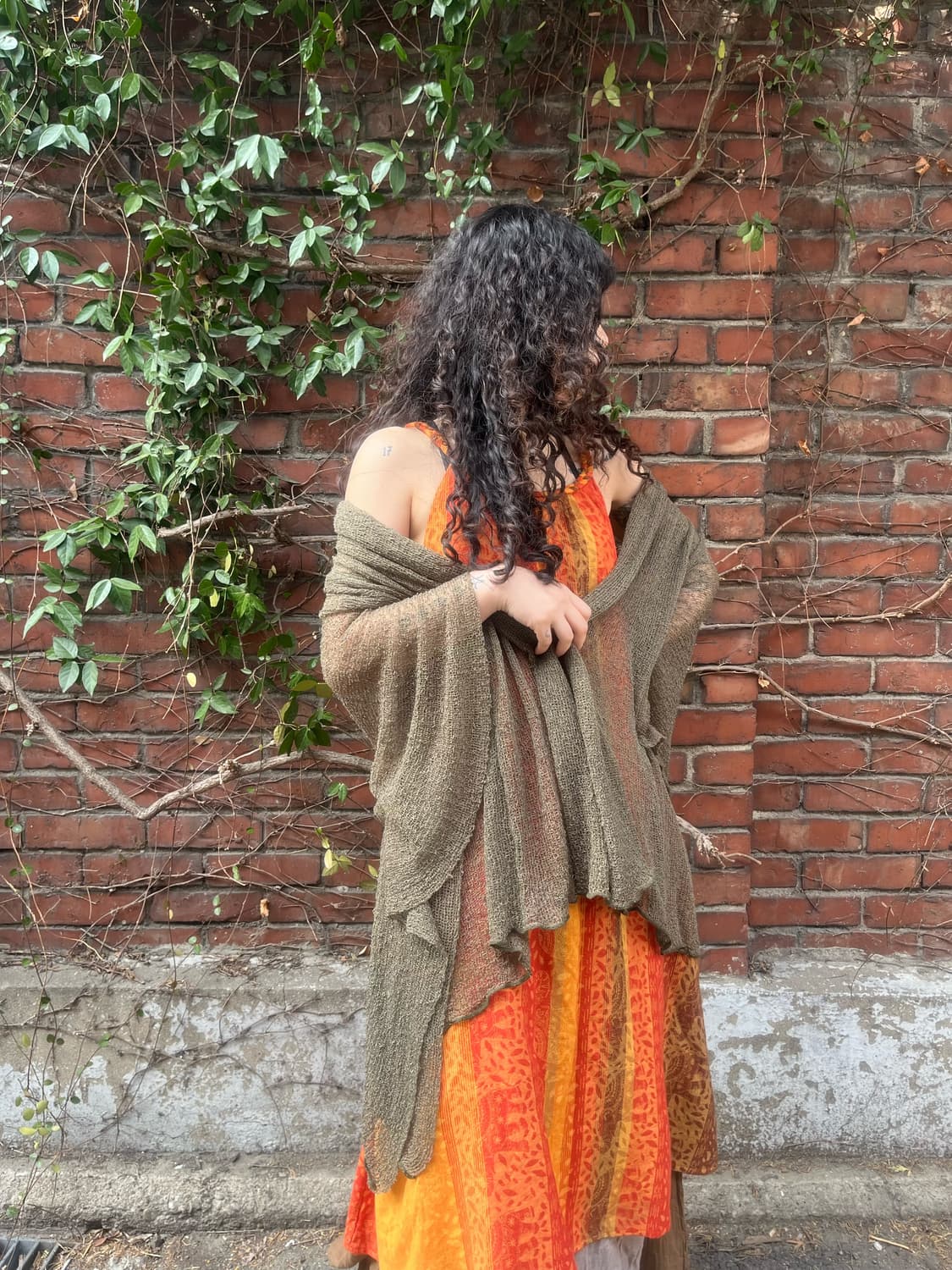 히피 카키 그물 니트 가디건 상품이미지3