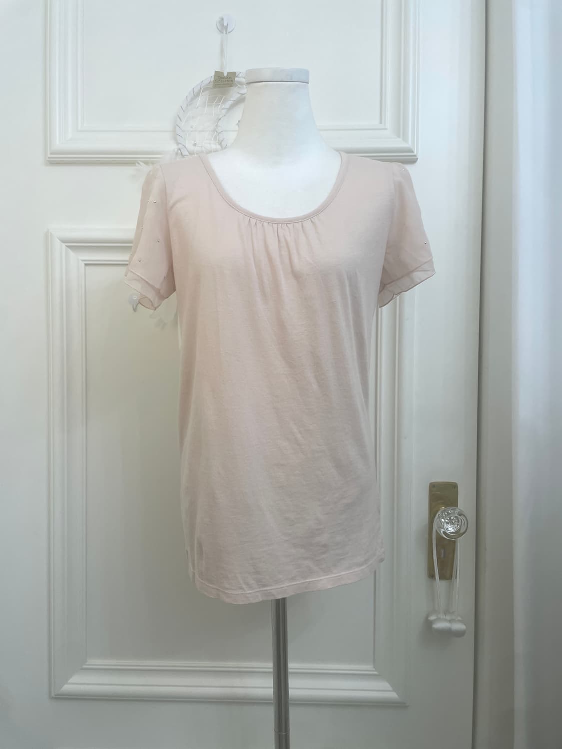 sheer pink sleeve cubic point top 상품이미지1