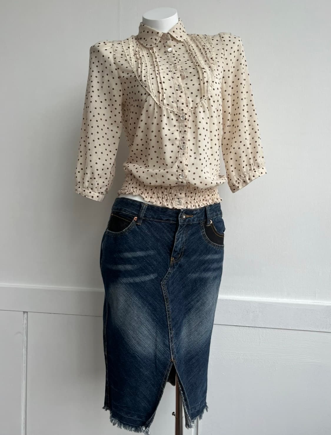  H.S.N 워싱 데님 미디 스커트  상품이미지4