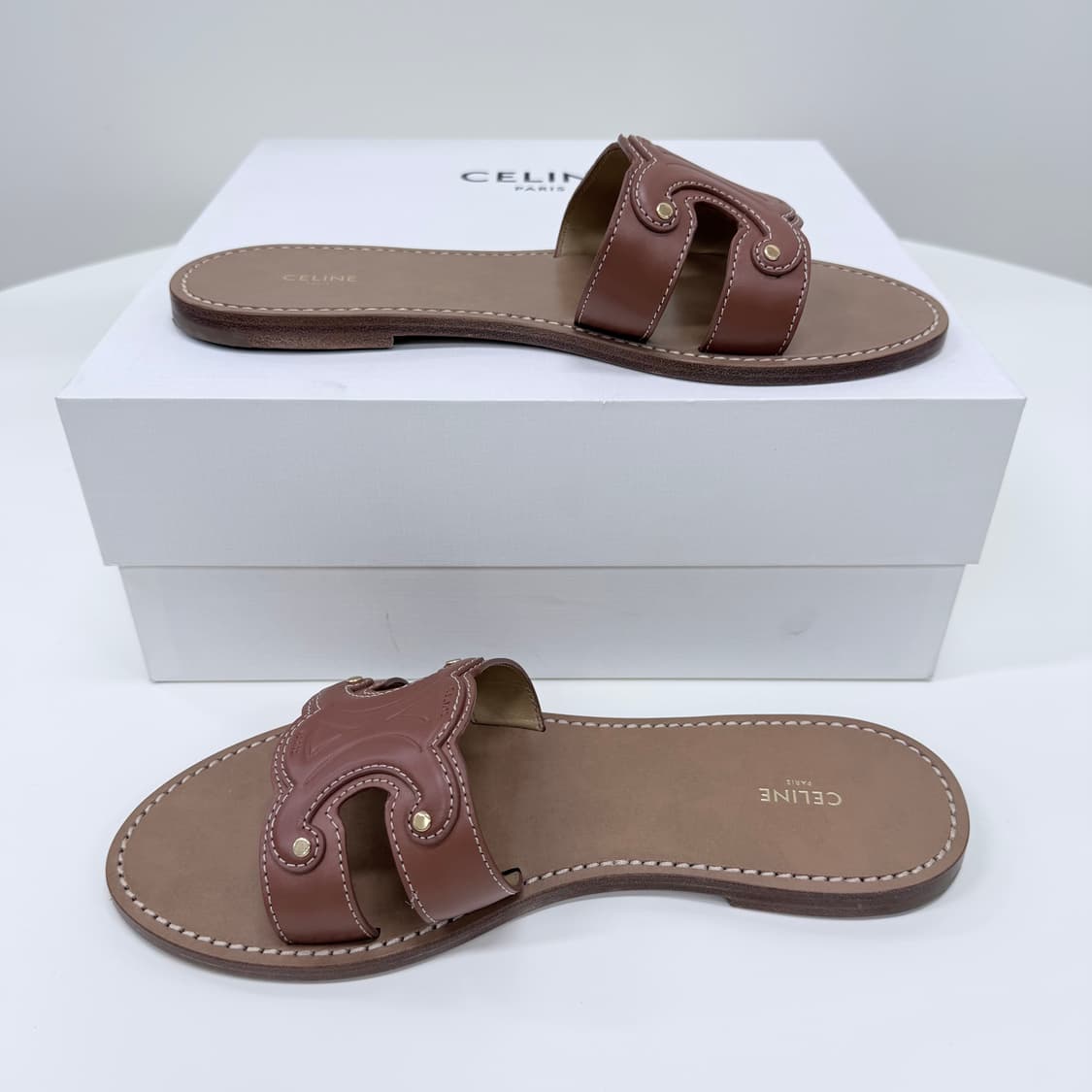 [S급/260] 셀린느 트리오페 카프스킨 뮬 샌들 슬리퍼 브라운 상품이미지5