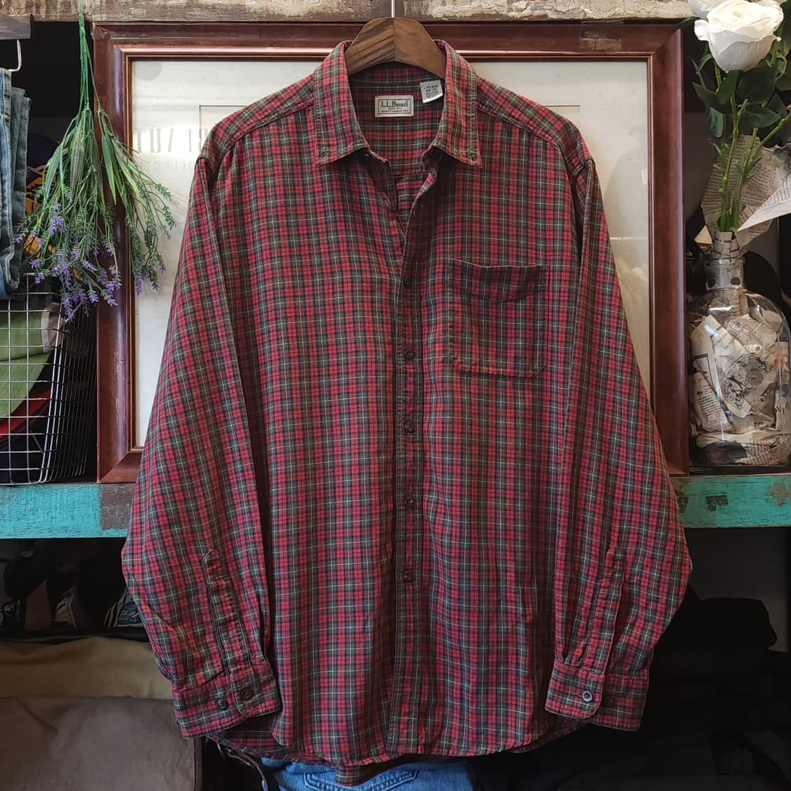 90s 엘엘빈 체크셔츠 플란넬 셔츠 헤비코튼 워크셔츠 우드맨 레드 L 상품이미지1