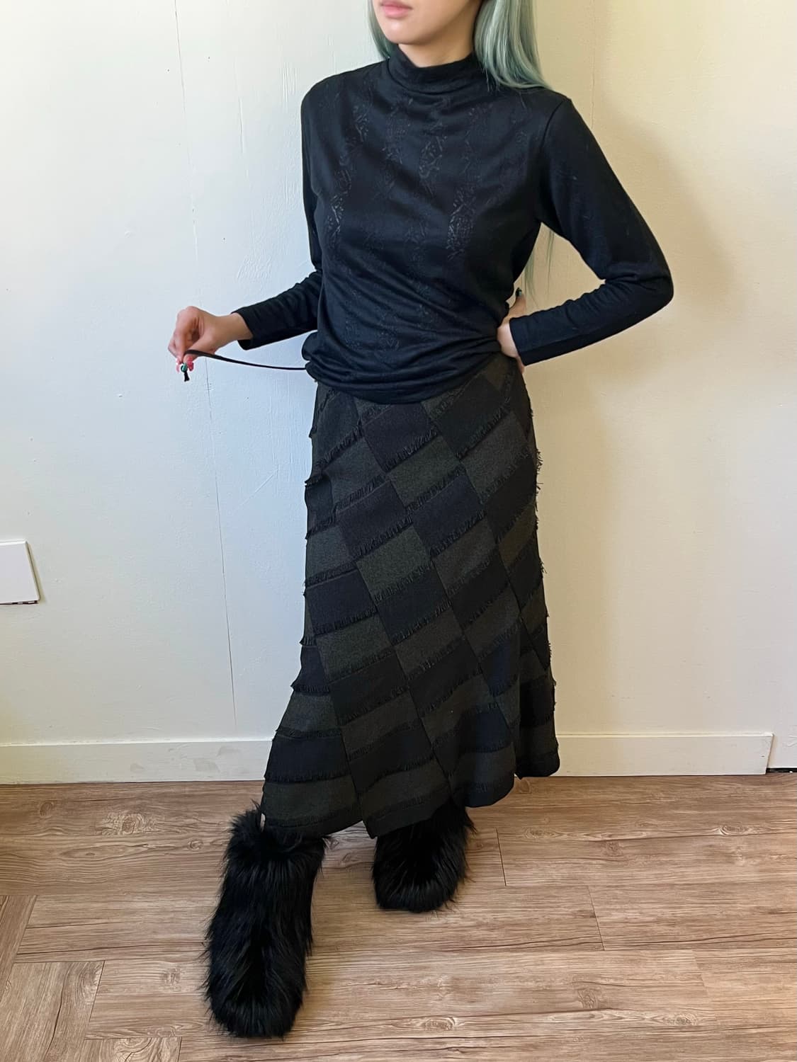 japan vtg 아가일 프릴 롱스커트 상품이미지6