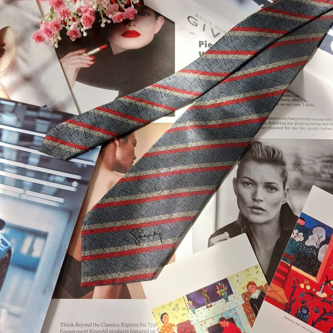 지방시 넥타이 레드 사선 자카드 패턴 8cm A~B등급 A19858 상품이미지3