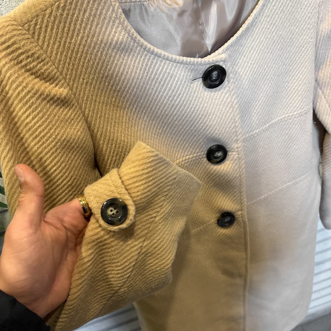 JPN VINTAGE 노카라 트윌 싱글코트 A라인 백스트랩 디테일 크림 상품이미지6