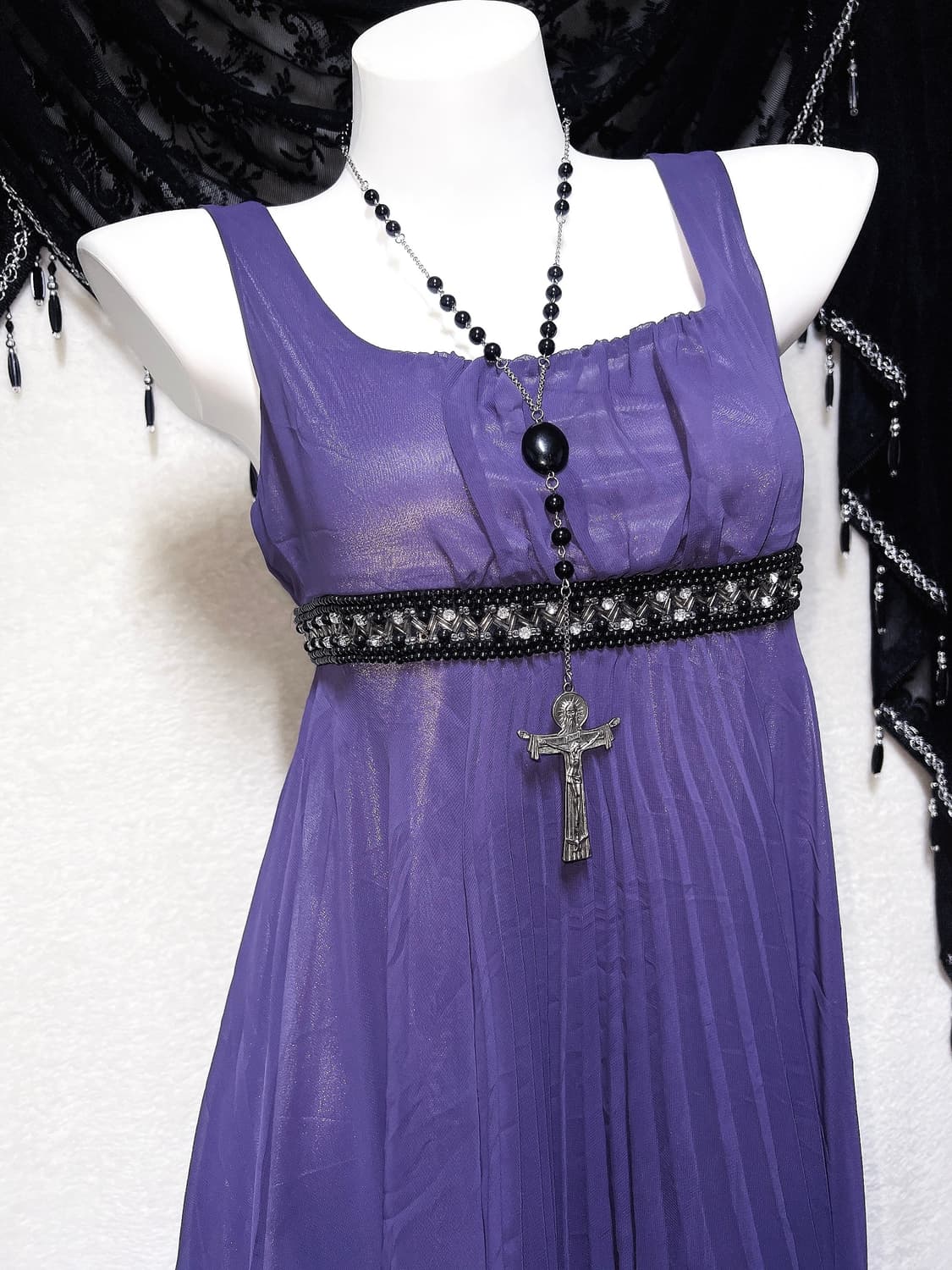 로맨틱고딕 고스로리 엔틱 슈슈룬 바닐라깔 퍼플 큐빅비즈 쉬폰원피스 드레스 상품이미지4