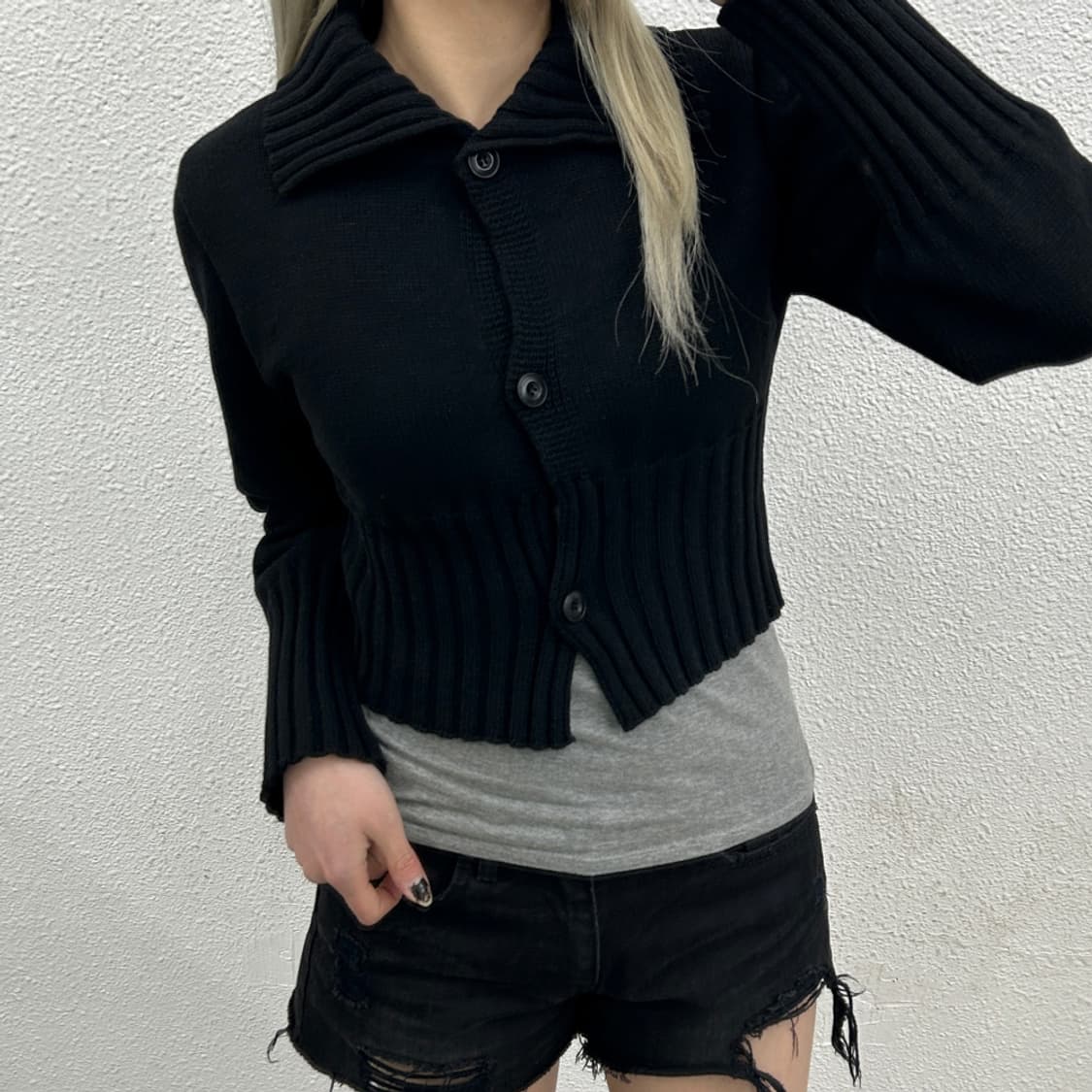 마똉킴 카라 블랙 니트 가디건 상품이미지1