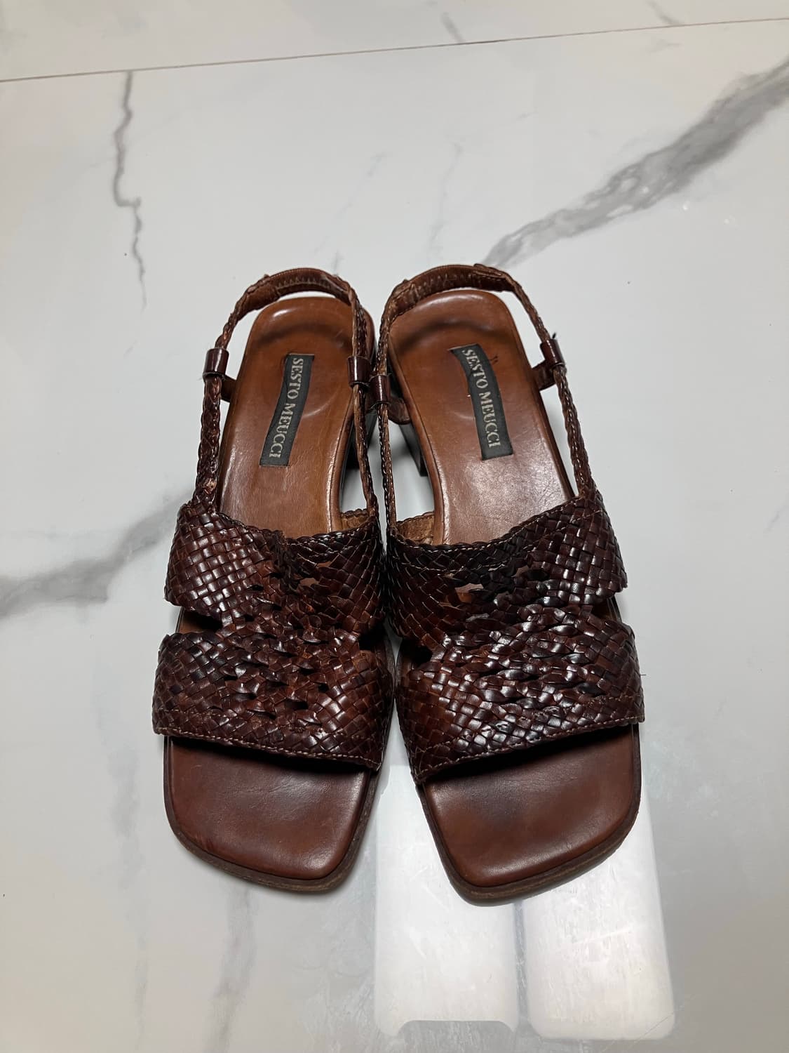 sesto meucci 가죽 스트랩 샌들 우븐 힐 made in itay 상품이미지1