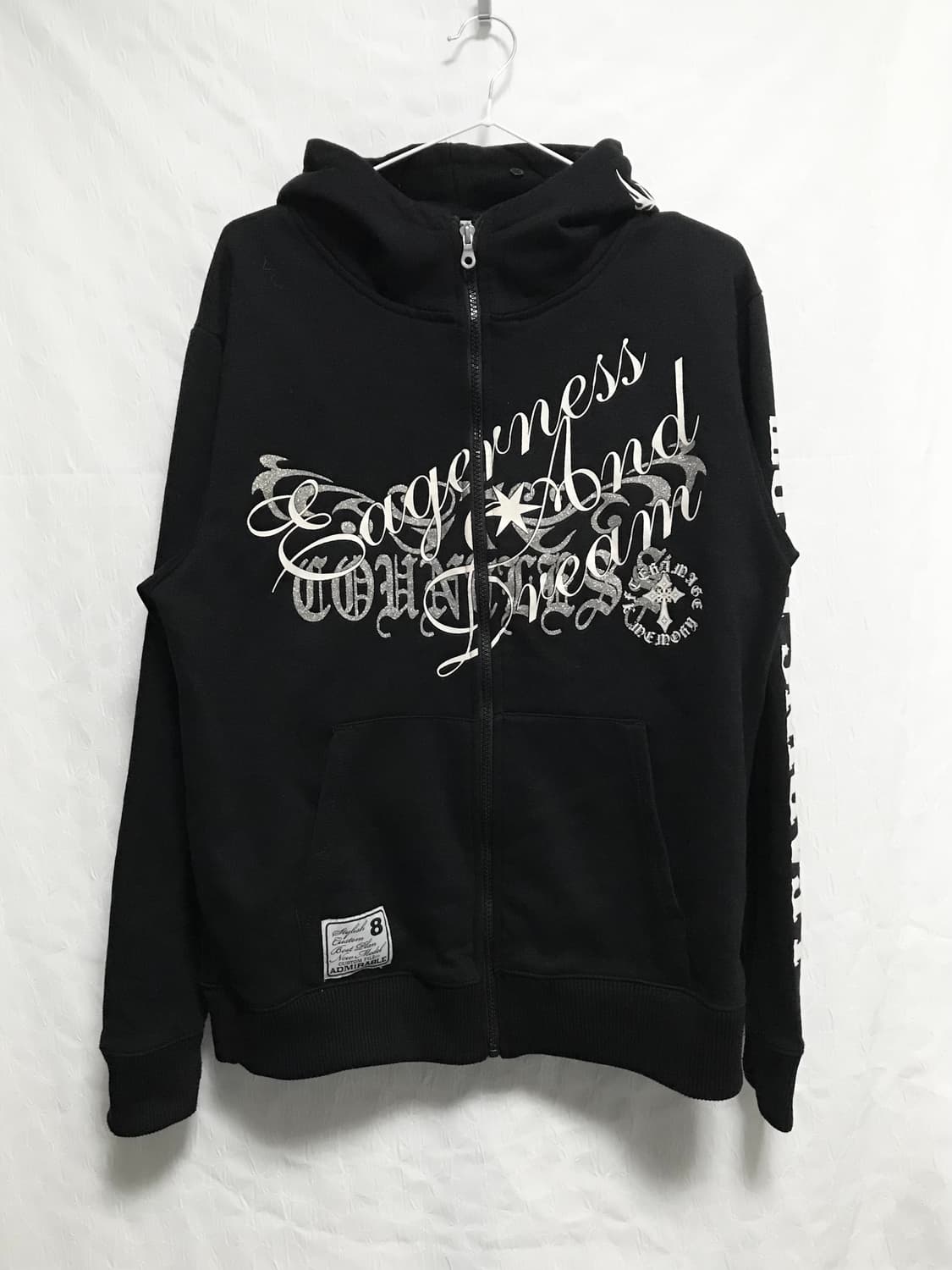 빈티지 펑크 트라이벌 십자가 글리터 레터링 후드 집업 상품이미지2