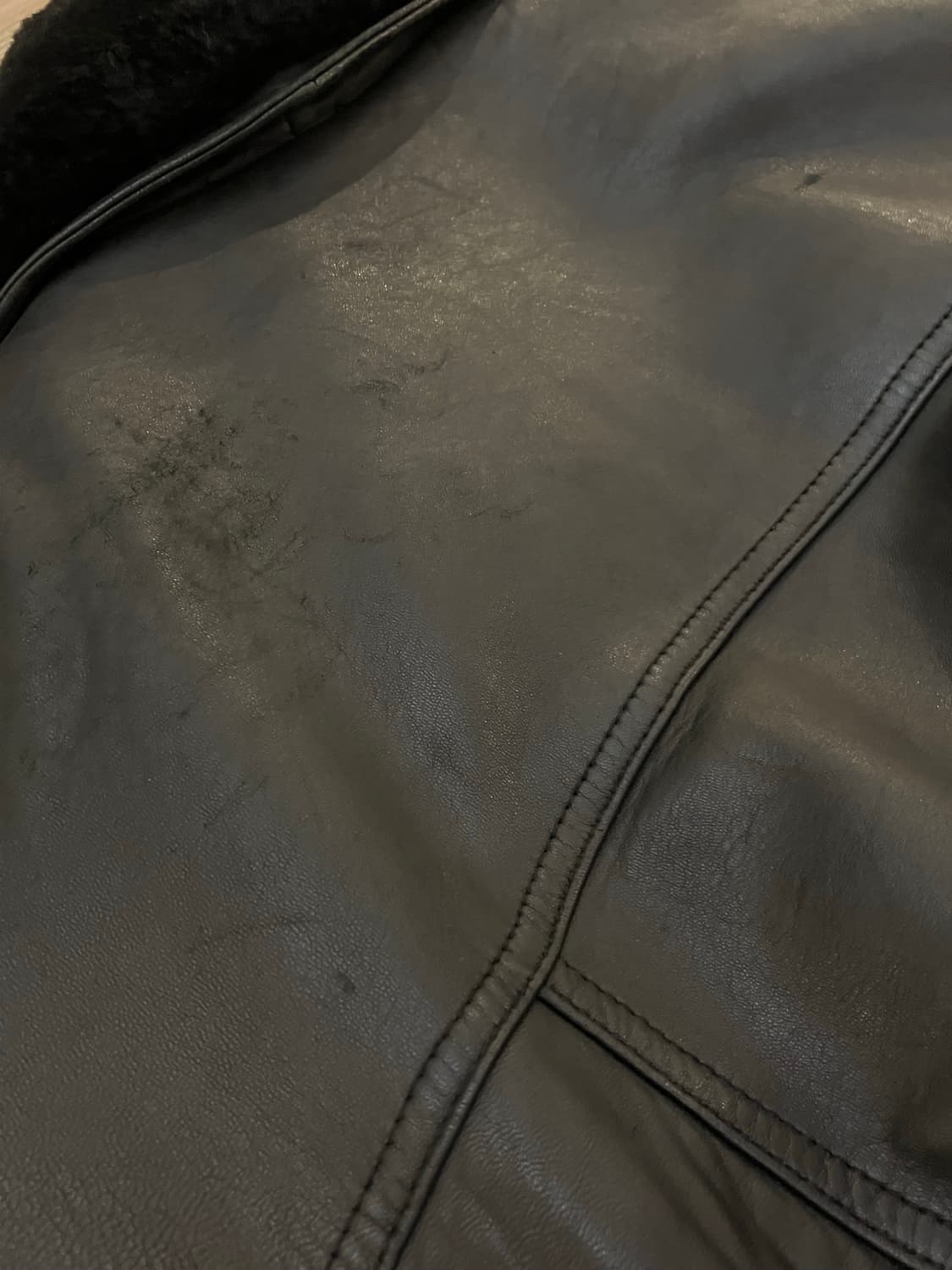 90s 코오롱 램스킨 양털 무스탕 레더자켓 블랙 상품이미지8