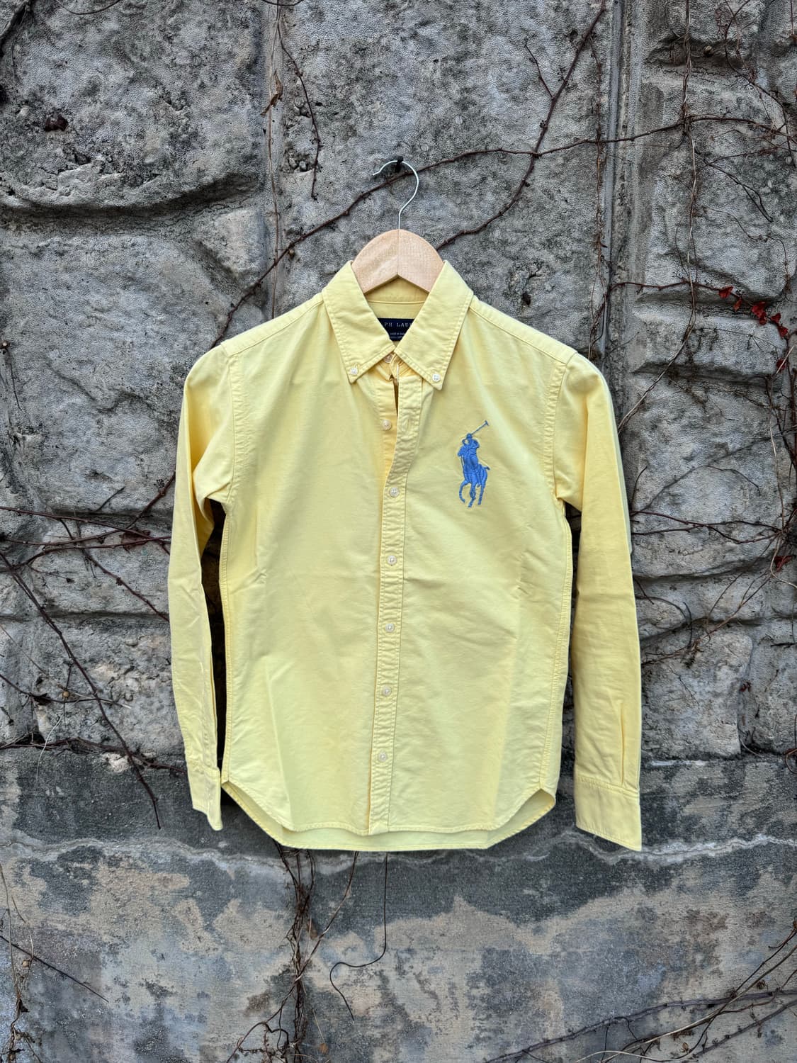 폴로 랄프로렌 빈티지 빅 포니 자수 로고 옥스포드 셔츠 옐로우 여성 상품이미지1