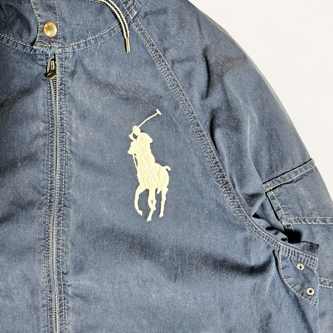 [M(105)][폴로 랄프로렌]00's빅포니 가먼트다잉 코튼 후디 자켓 상품이미지4