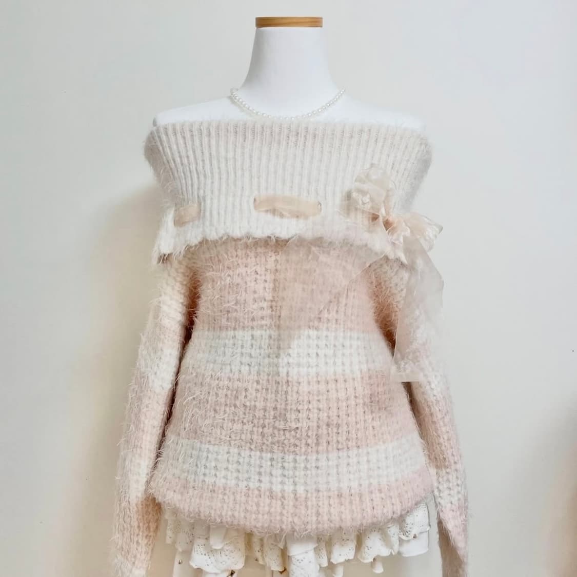 리즈리사 오프숄더 니트 리본 히메갸루 라떼갸루 로걀 상품이미지6