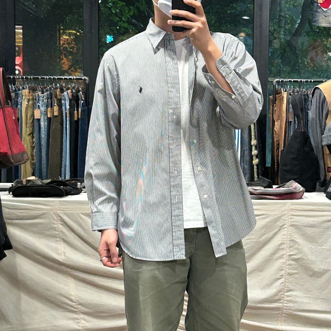 XL) 폴로 랄프로렌 클래식 블랙 스트라이프 포플린 셔츠 상품이미지8