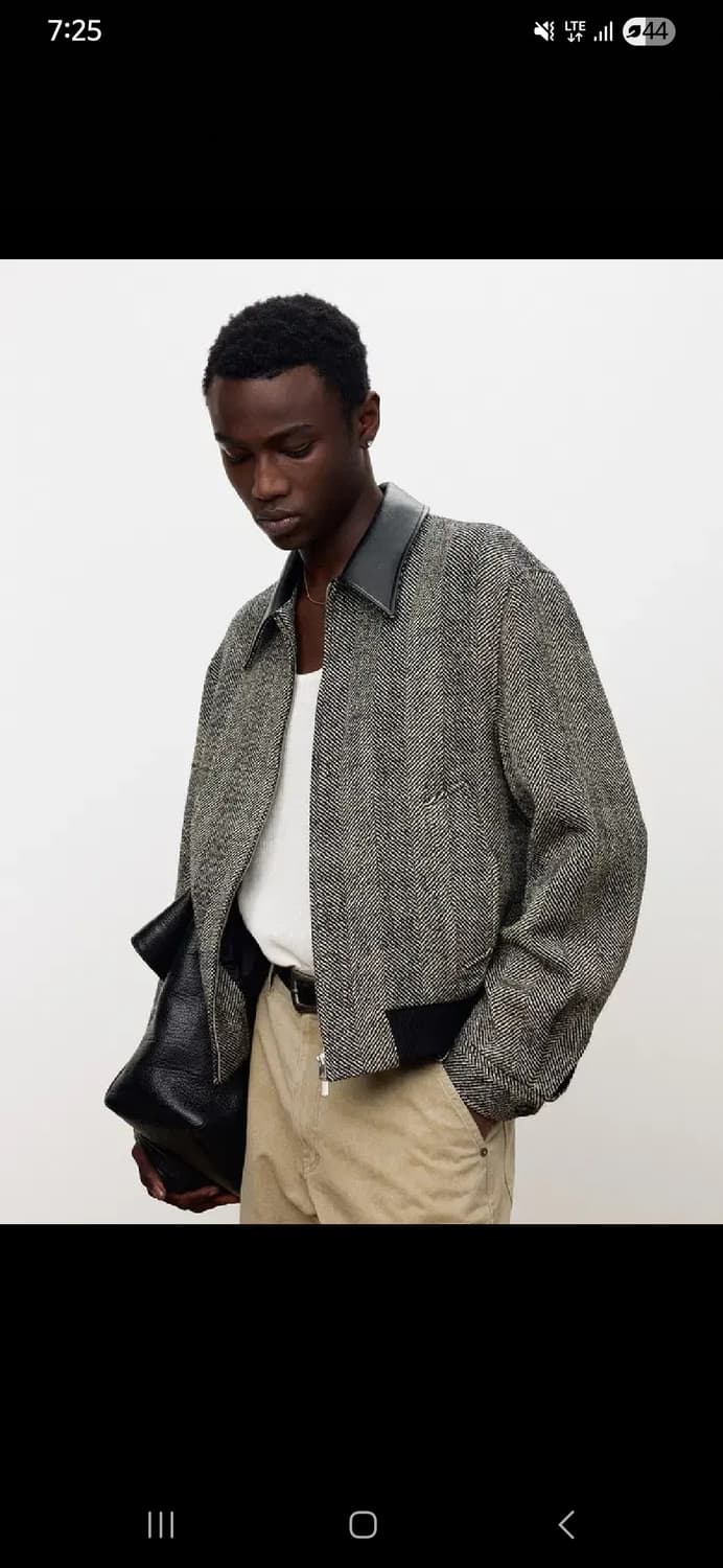 [L] 25fw 토니웩 레더 트림 울 헤링본 블루종 상품이미지1