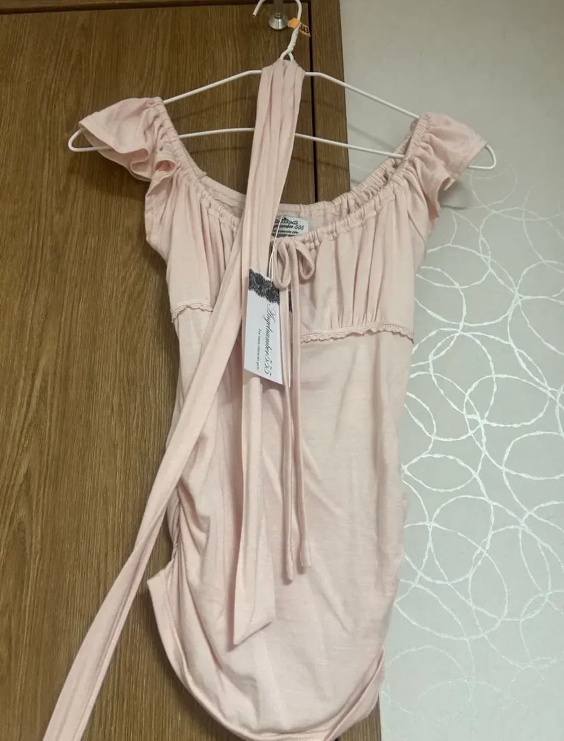 엔젤넘버555 Lace tie top soft pink 상품이미지2