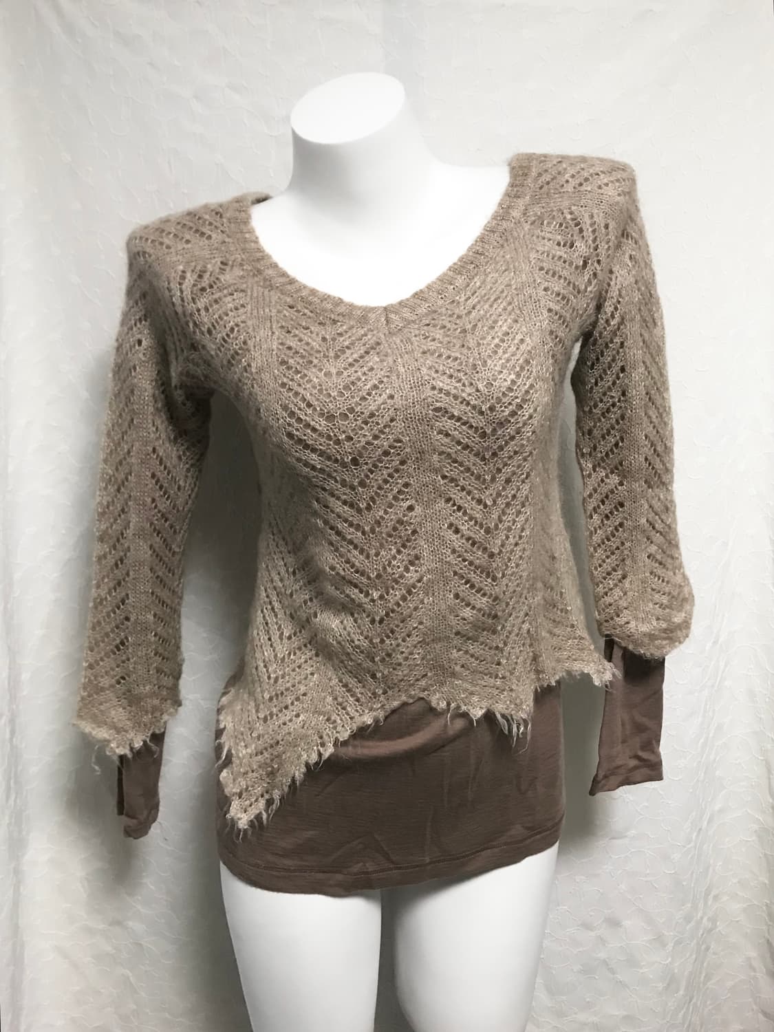 빈티지 y2k 그런지 레이어드 데미지 모헤어 니트 롱슬리브 탑 상품이미지2