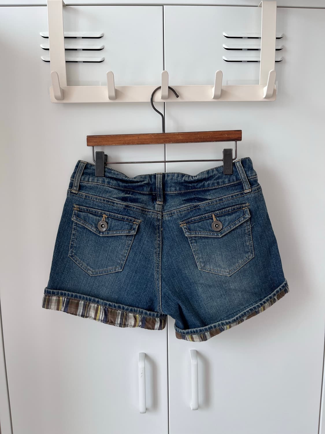 Colza 체크 롤업 레이어드 데님 숏팬츠 반바지 상품이미지10