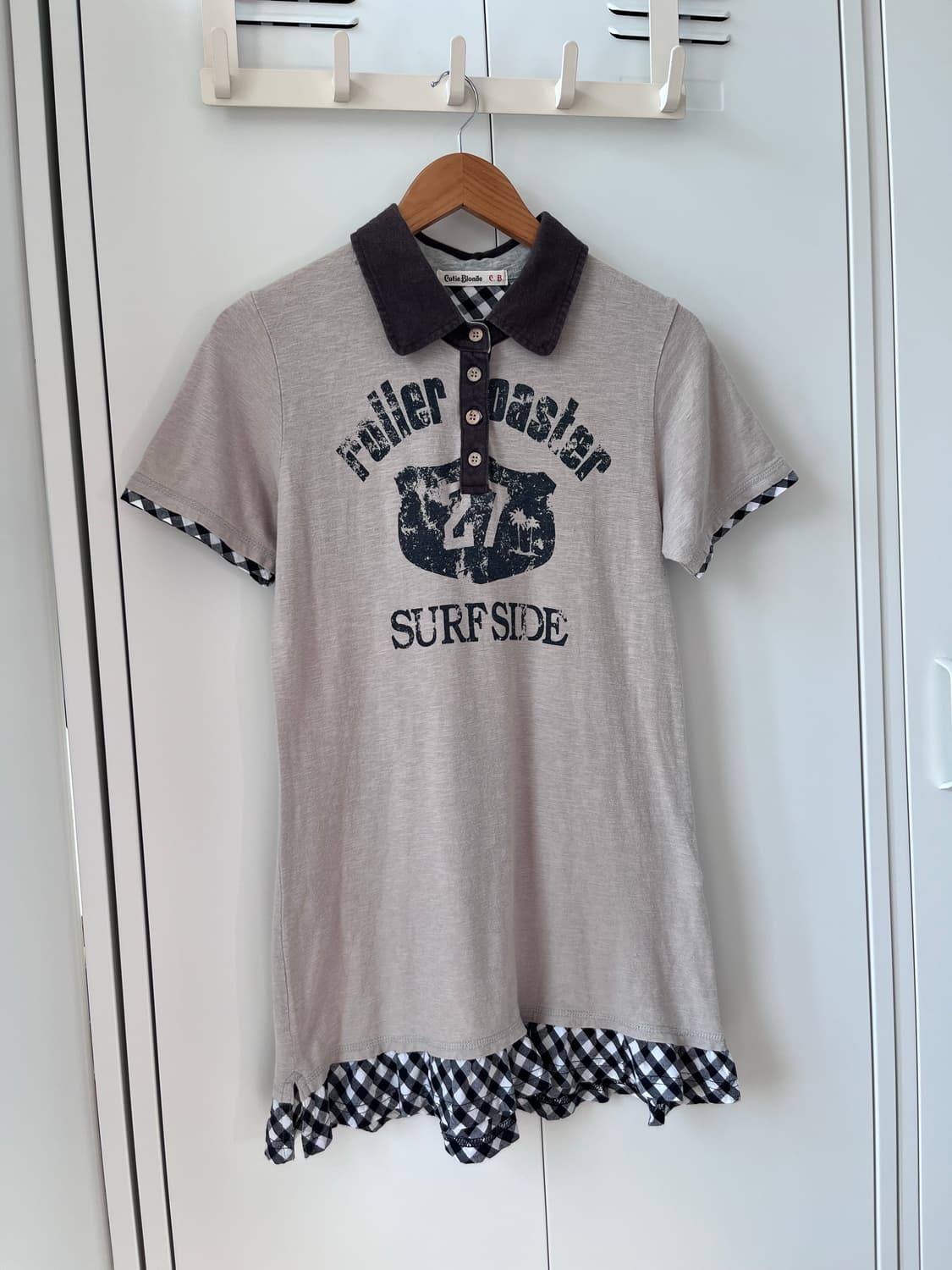 Cutie blonde 체크 레이어드 카라 반팔티 상품이미지5