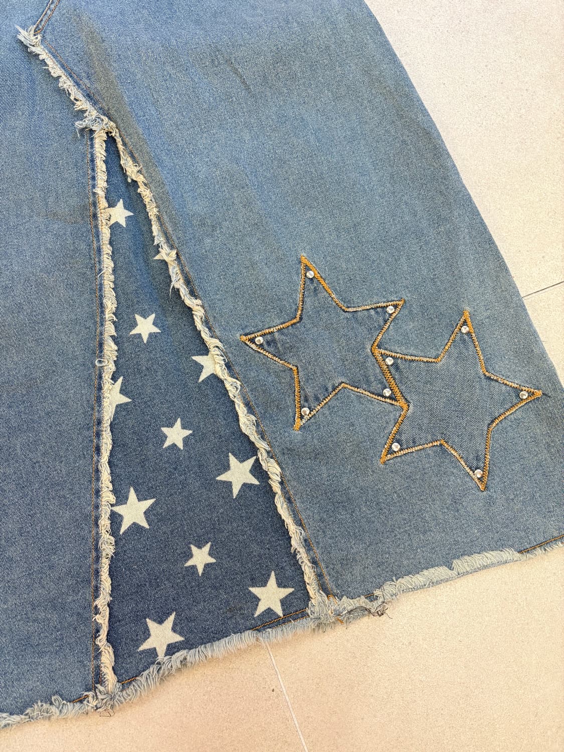 별 프린지 데님 롱스커트 상품이미지5