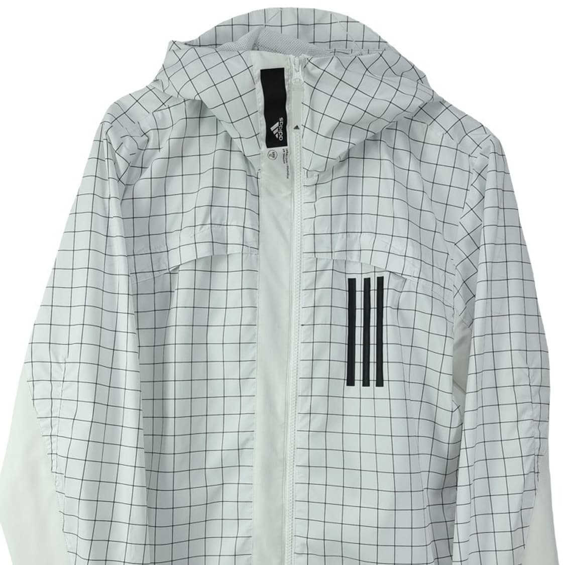 [아디다스] 체크 패턴 후드 바람막이 자켓 화이트 M18488 상품이미지4