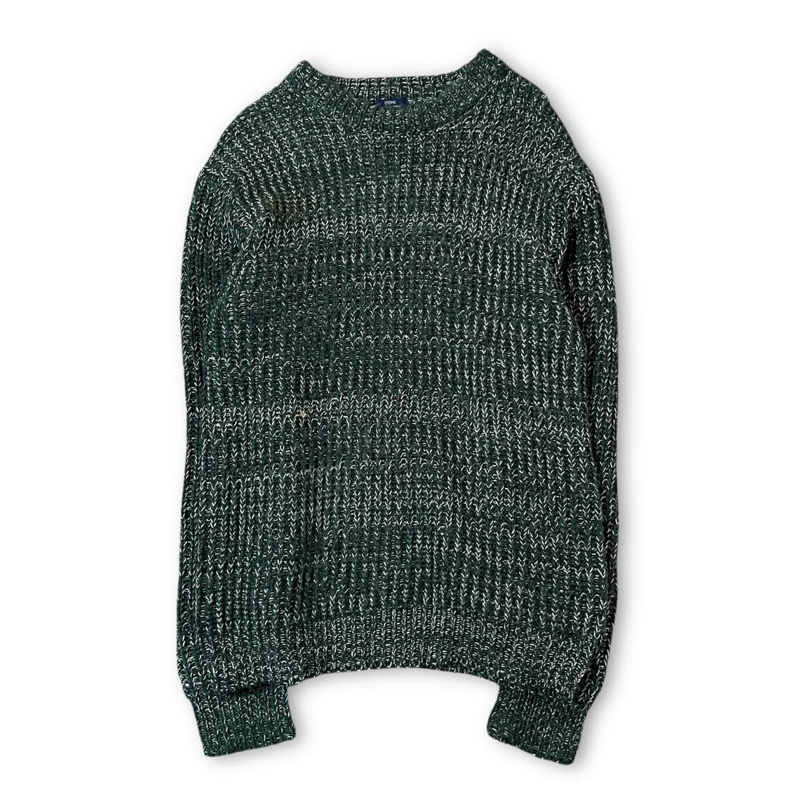 JPN 그린 화이트 패턴 짜임 라운드넥 긴팔 니트 38 상품이미지1