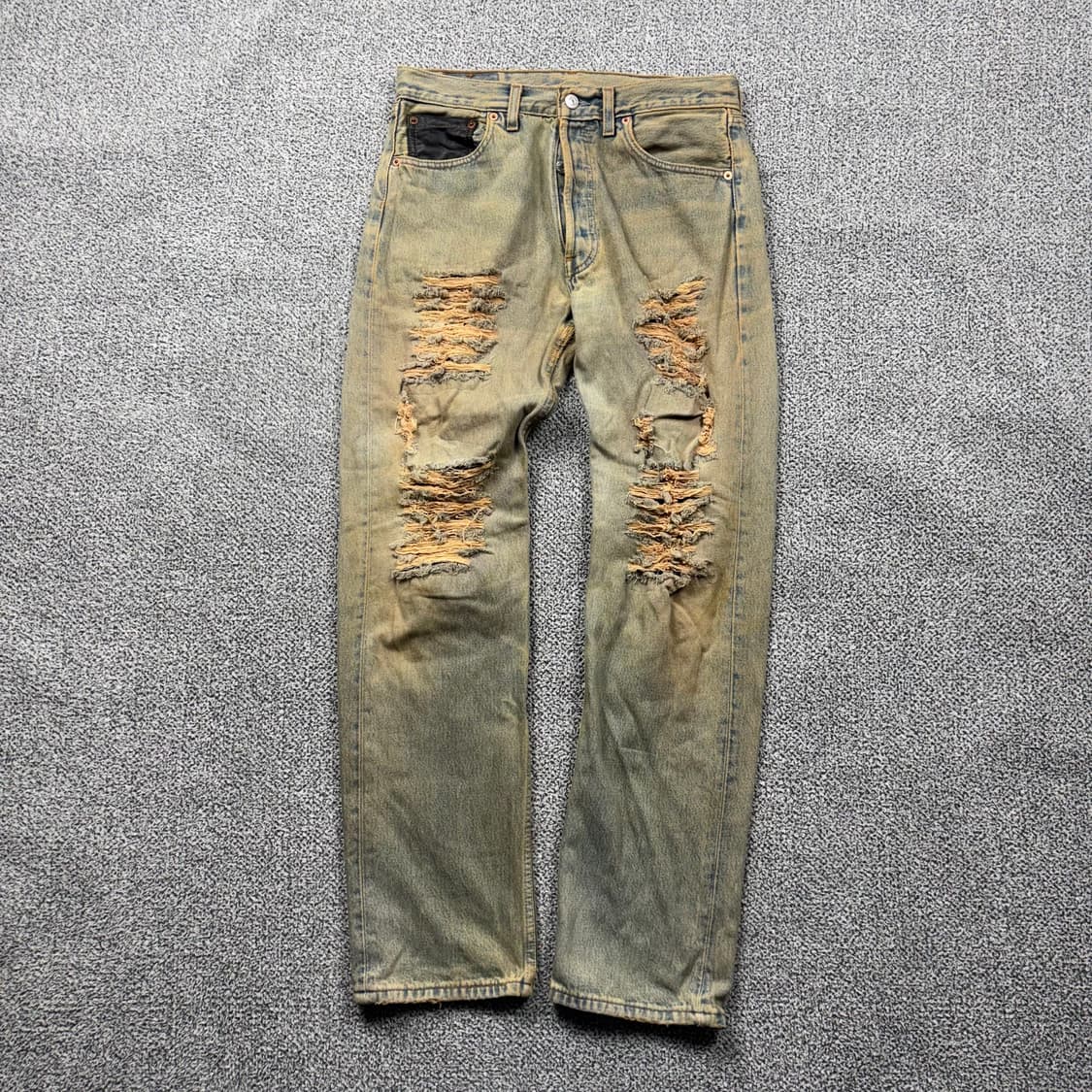 리바이스 501 Uk 레더 포켓 디스트로이드 워싱 데님 팬츠 상품이미지4