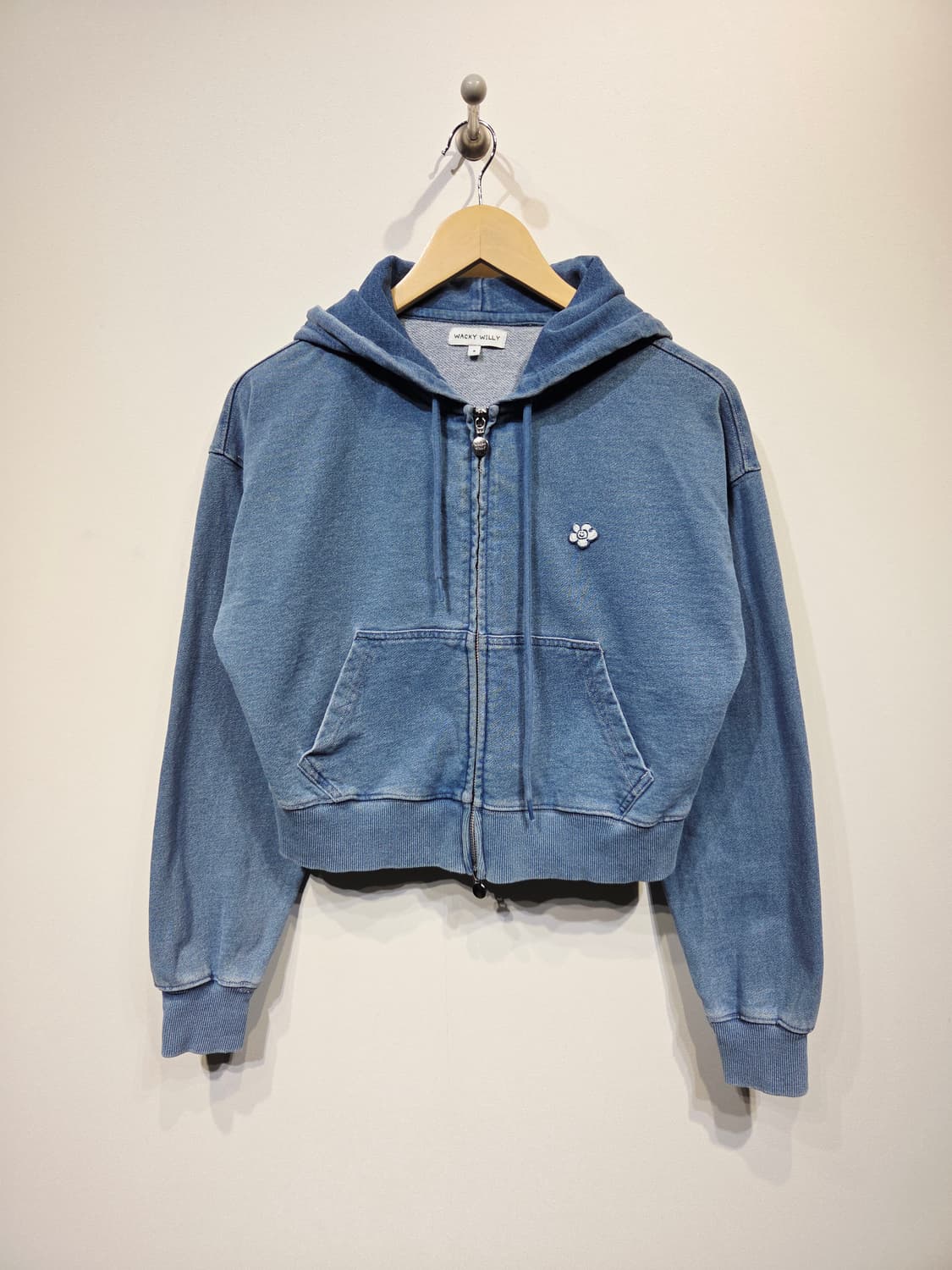 WACKY WILLY 와키윌리 우먼스 워싱 크롭 후드 집업 블루 상품이미지2