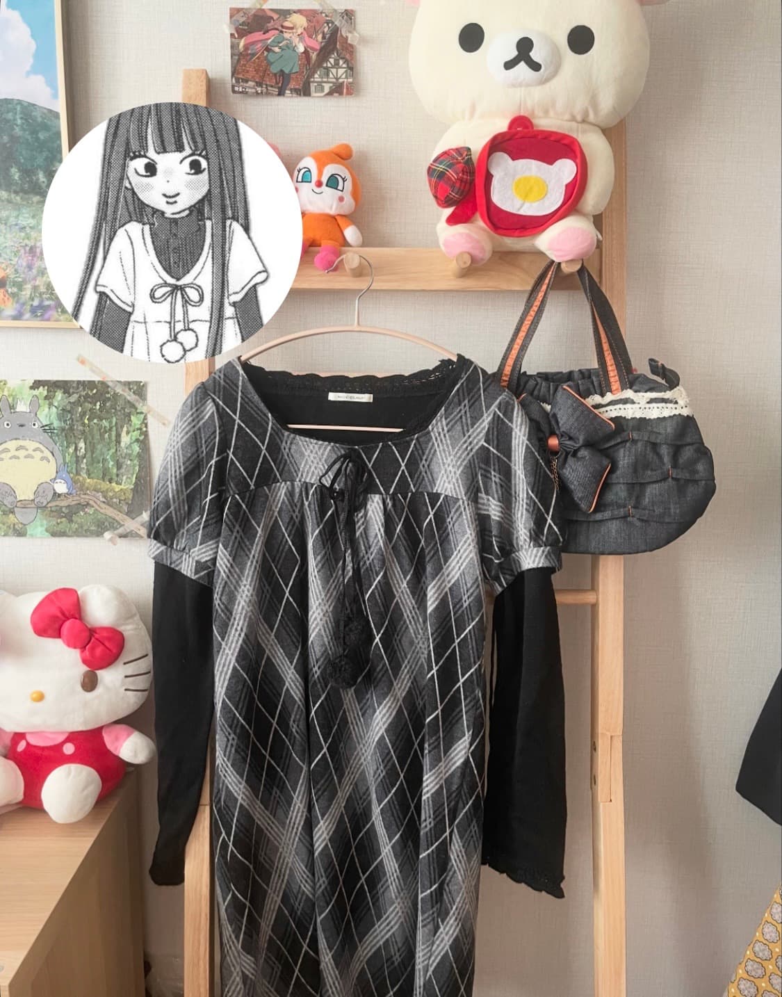 모리걸 빈티지 사와코 폼폼이 레이어드 원피스 set🖤🩶 상품이미지1