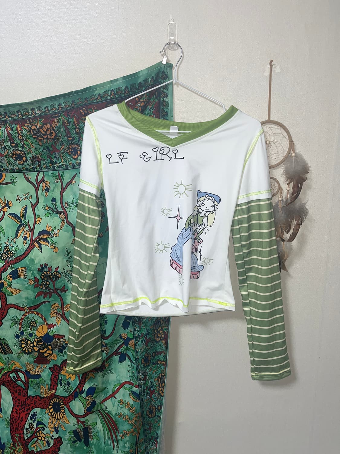 일본 빈티지 하라주쿠 y2k 핀터깔 90s 브이넥 레이어드 긴팔 티셔츠 상품이미지5