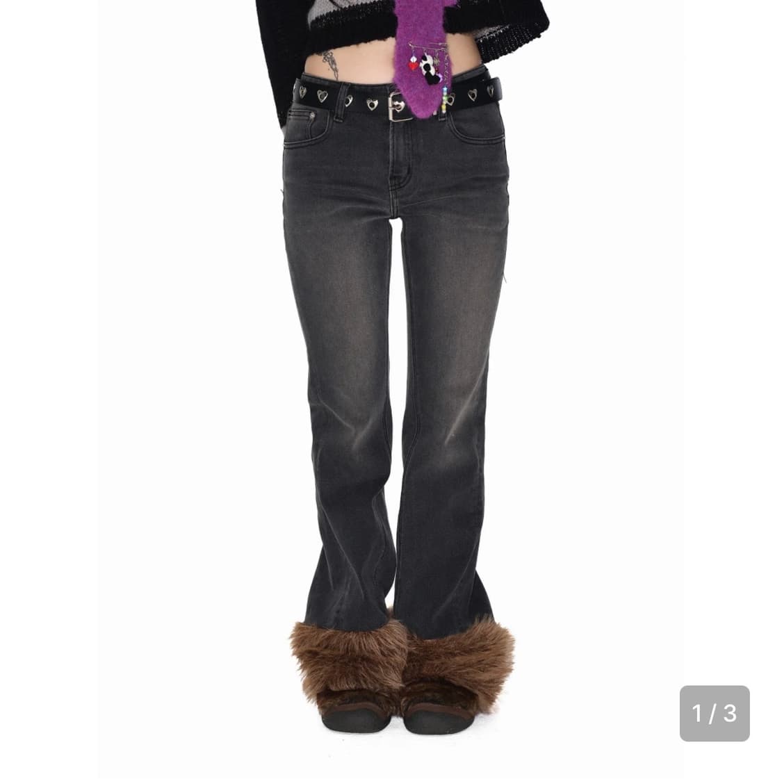유쓰배쓰 유스배스 Fur hem denim pants black 상품이미지1