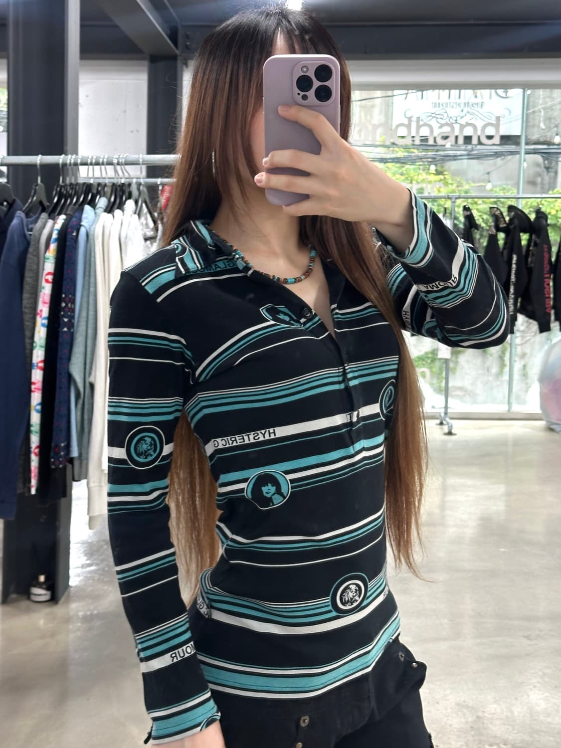 히스테릭글래머 히스걸 스트라이프 pk 버튼롱슬리브 상품이미지1