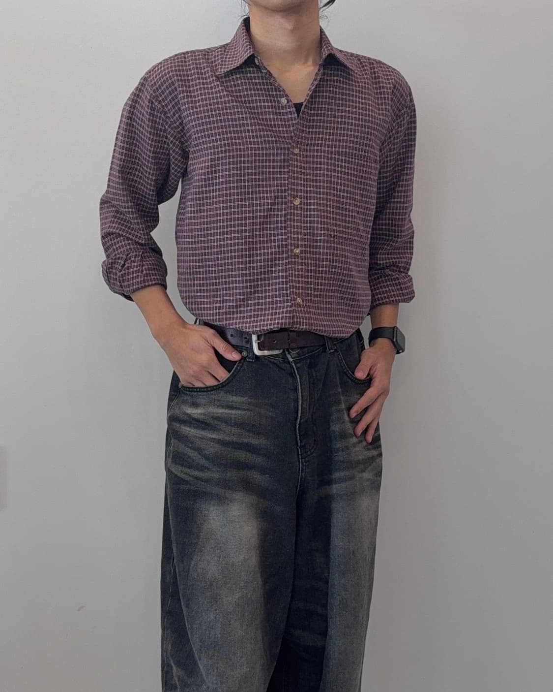 버건디 체크 셔츠 상품이미지4