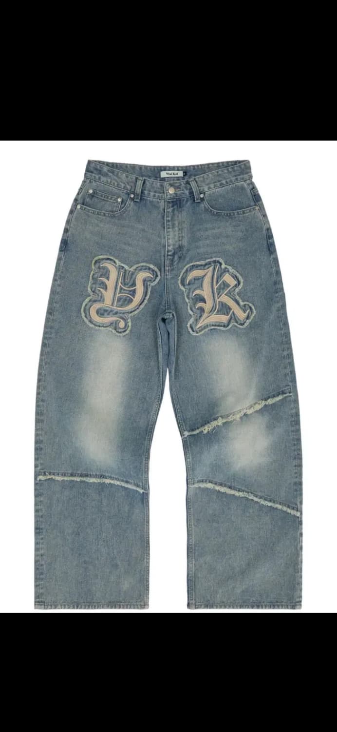 와이케이 YK 아플리케 데님 팬츠 옐로우 워싱 라이트블루 사이즈3 상품이미지1