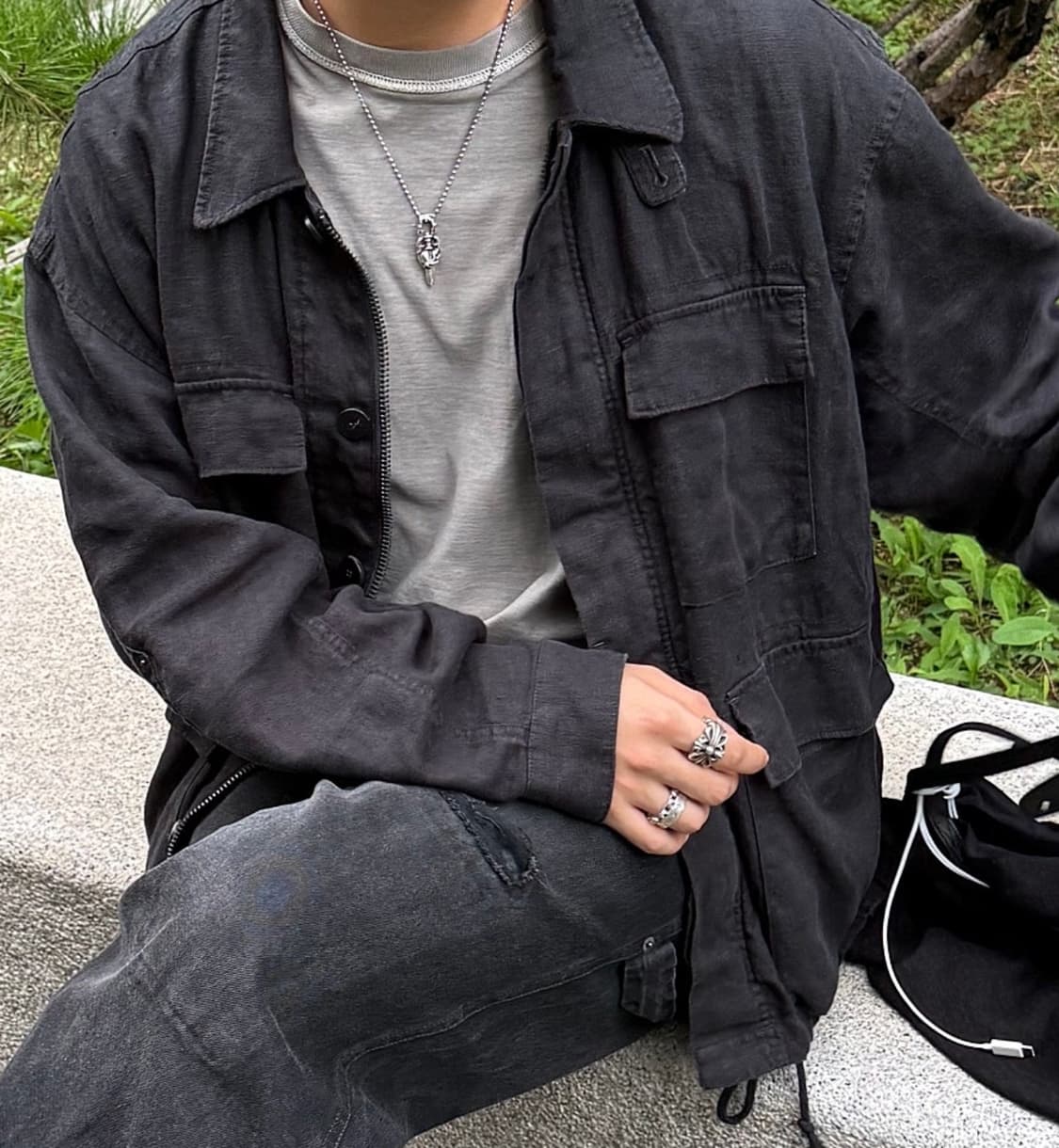 폴리테루 린넨필드자켓 워시드블랙(4) 상품이미지2