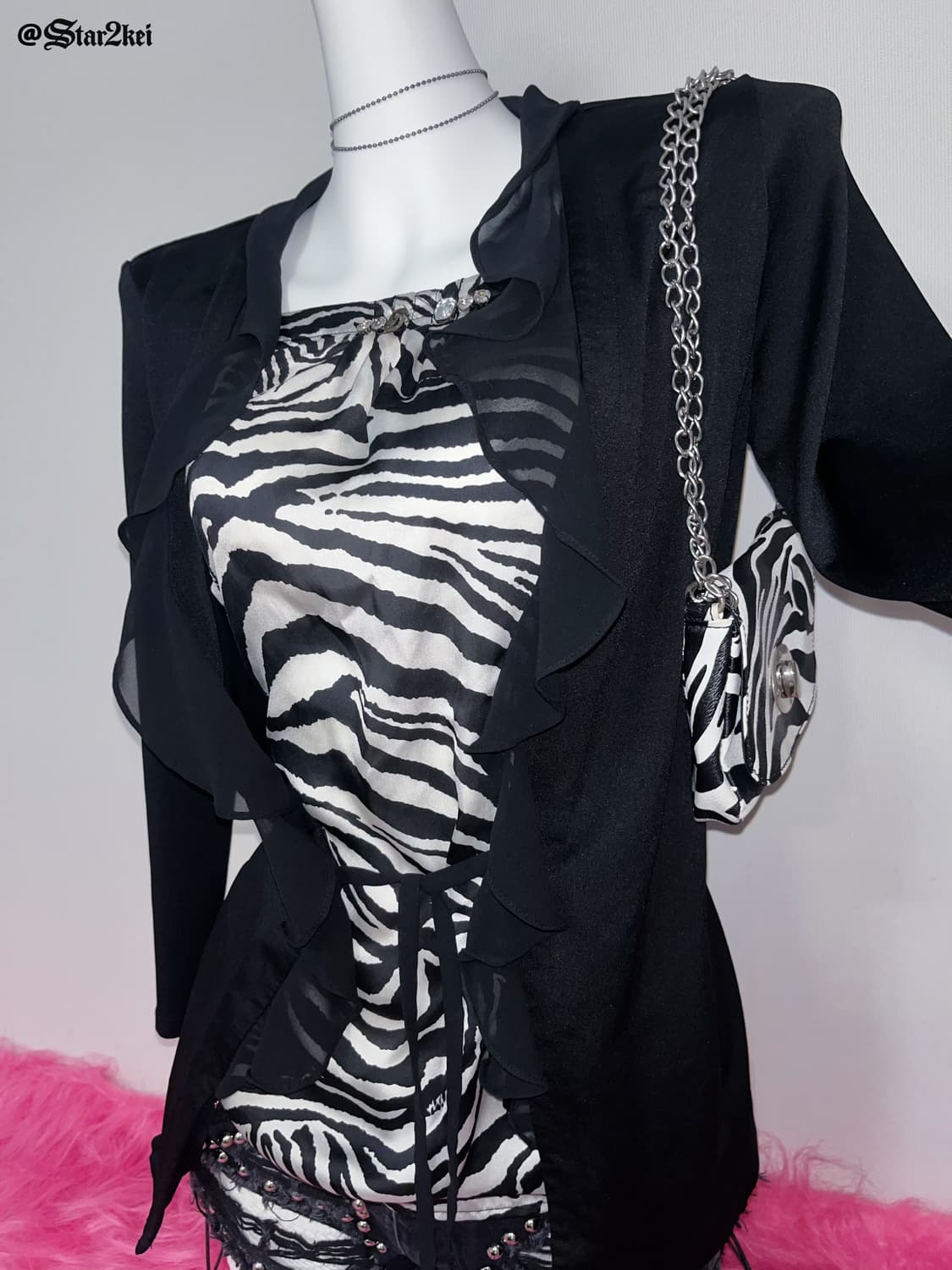 00’s 갸루 레이어드 지브라 탑 상품이미지2