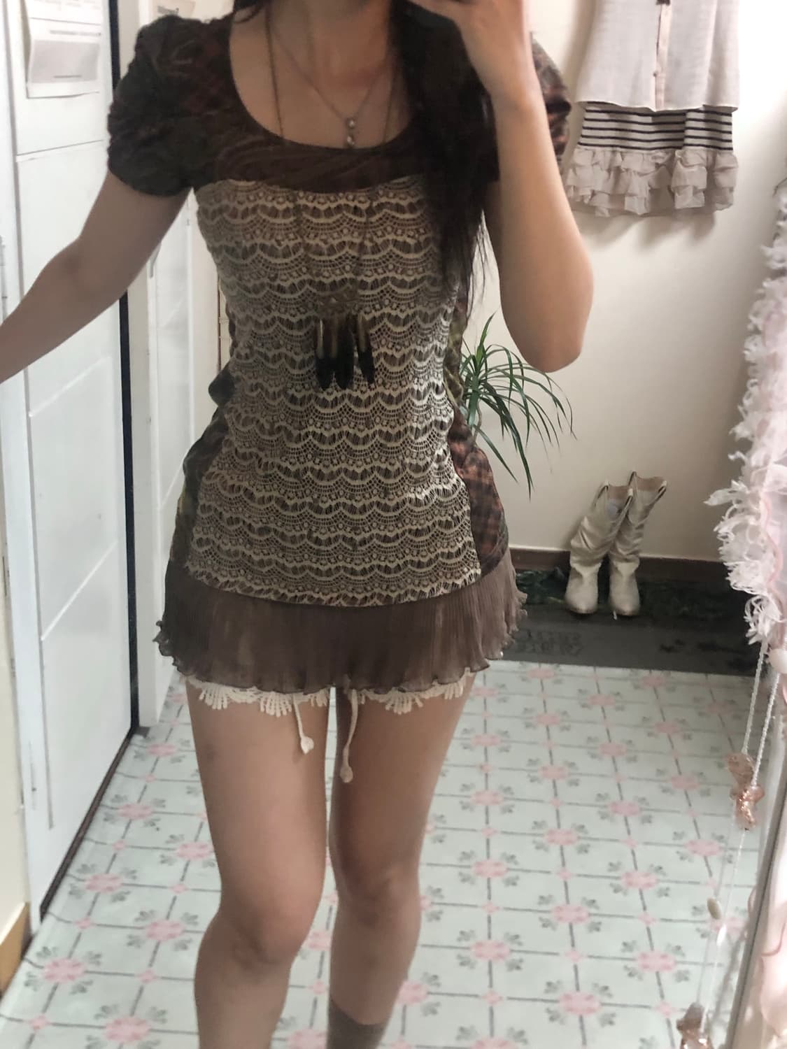 빈티지 오리엔탈 브라운 원피스 탑 vintage top 상품이미지3