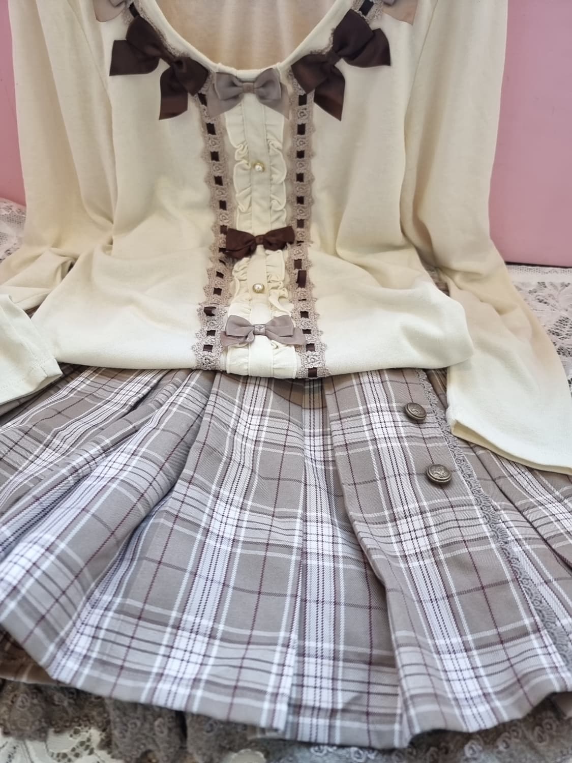 axes femme(악세스팜므) 모카 체크 프릴 큐롯 스커트 상품이미지2