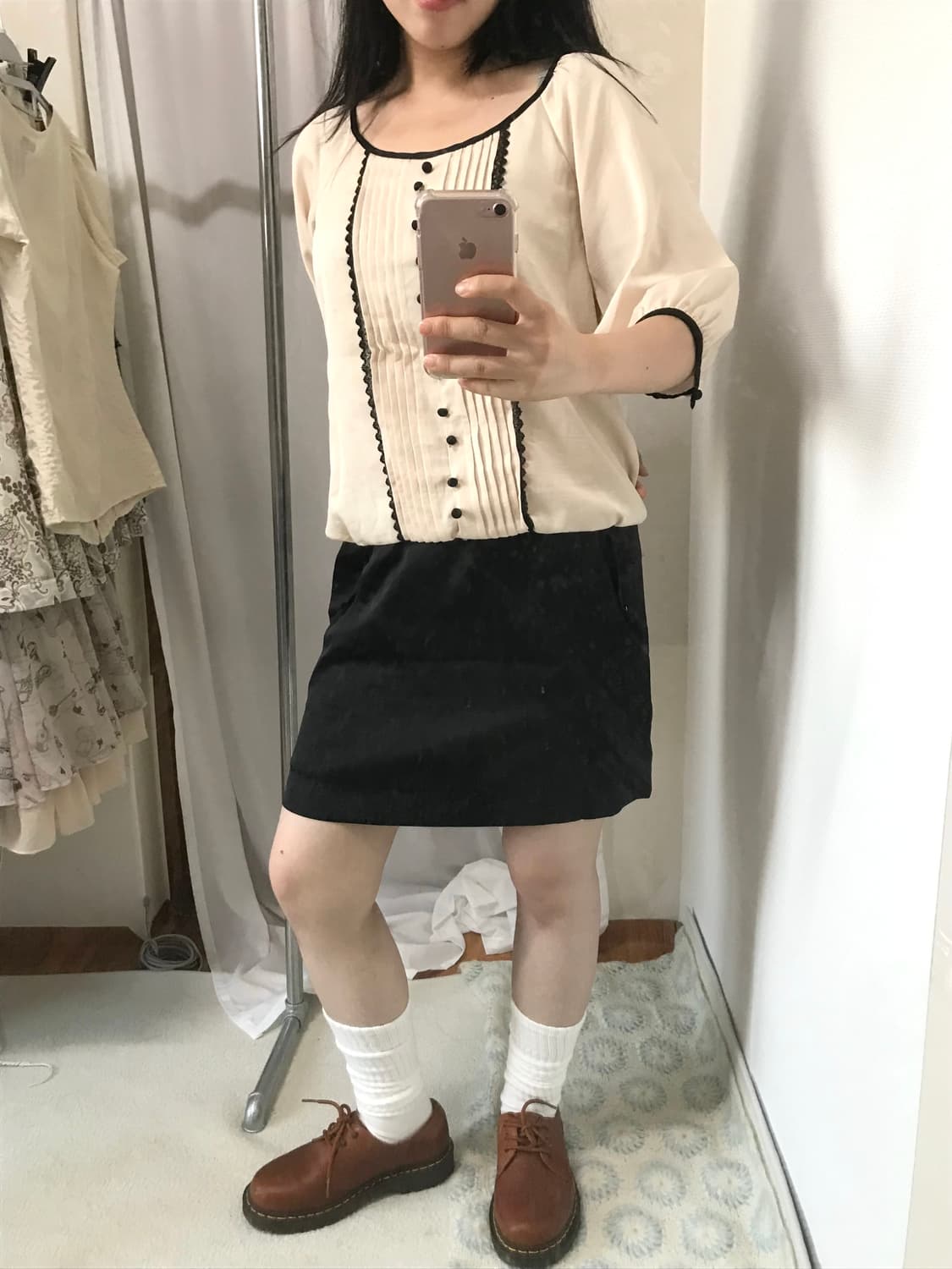 black ribbon sheer lace button dress 상품이미지6