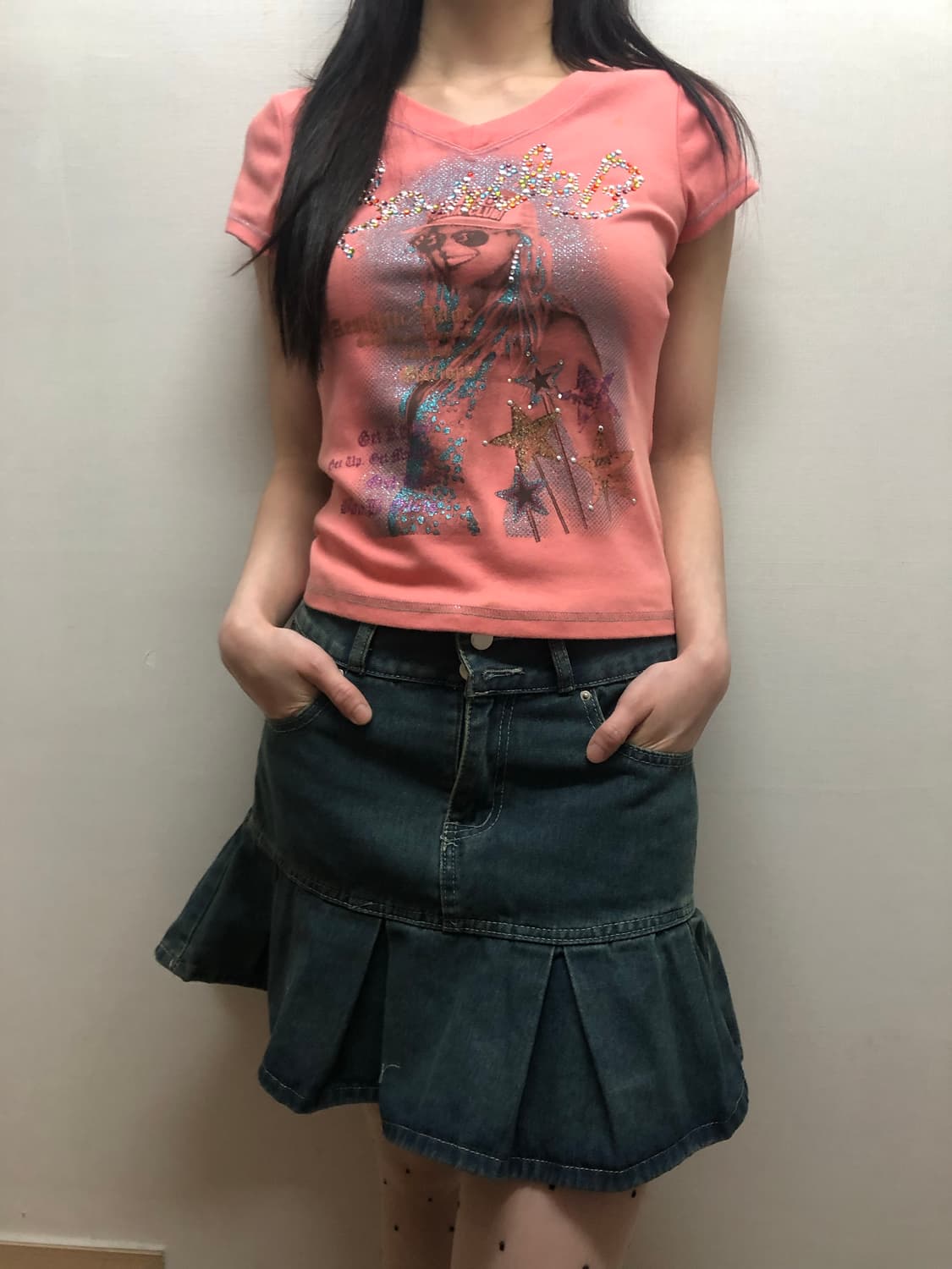 빈티지 핑크 와투케 프린팅 티셔츠 상품이미지3