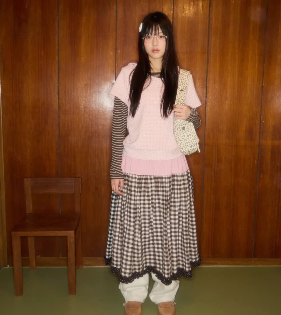 새상품/당일배송) 샤키리 브라우니 깅엄 체크 스커트 멀티  상품이미지1