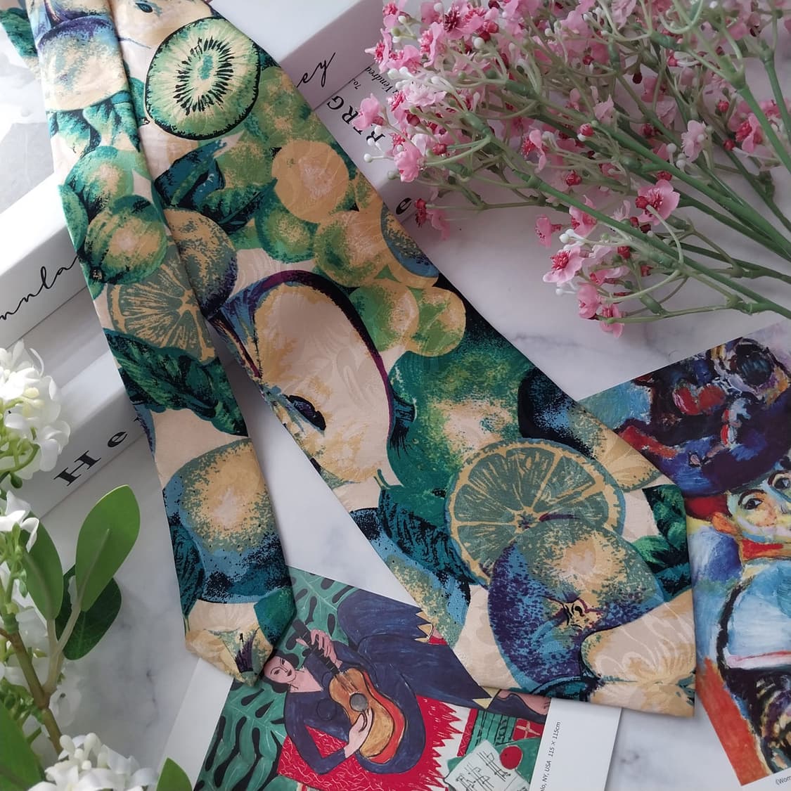 베네통 실크 그린 라임 아트 패턴 넥타이 9.5cm A+등급 K1441
 상품이미지3