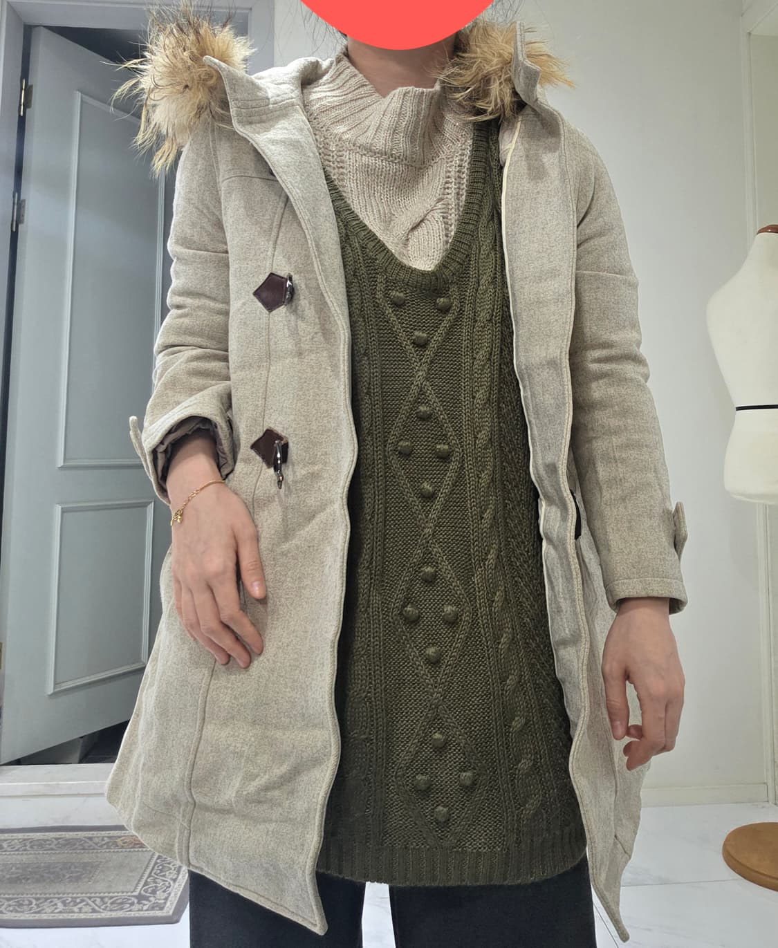 일본빈티지)하구미모리걸st 로맨틱 겨울 오트밀 후드퍼 떡볶이 코스 상품이미지3