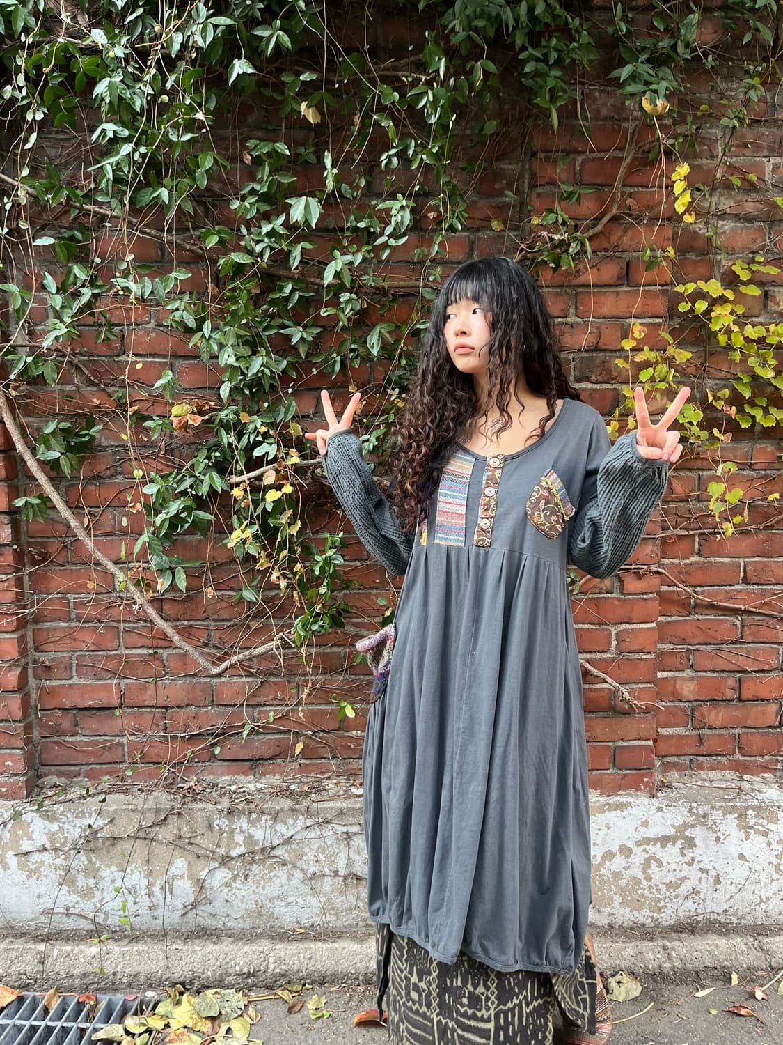 일본무드 패치 자수포인트 원피스 상품이미지1