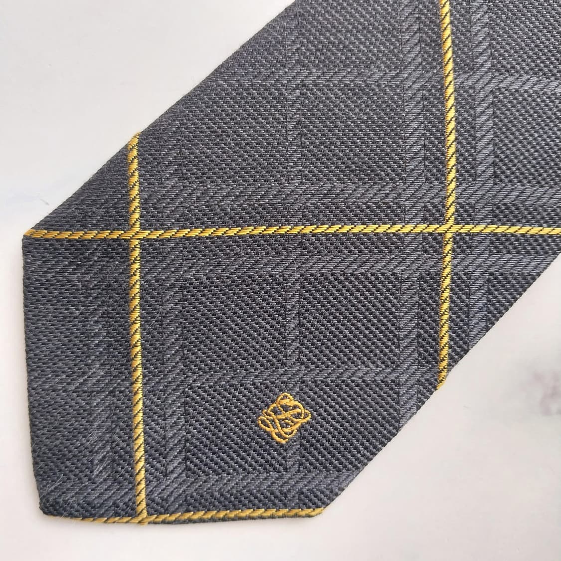 루이까또즈 실크 블랙 체크 넥타이 7.7cm A+등급 K2496 상품이미지7