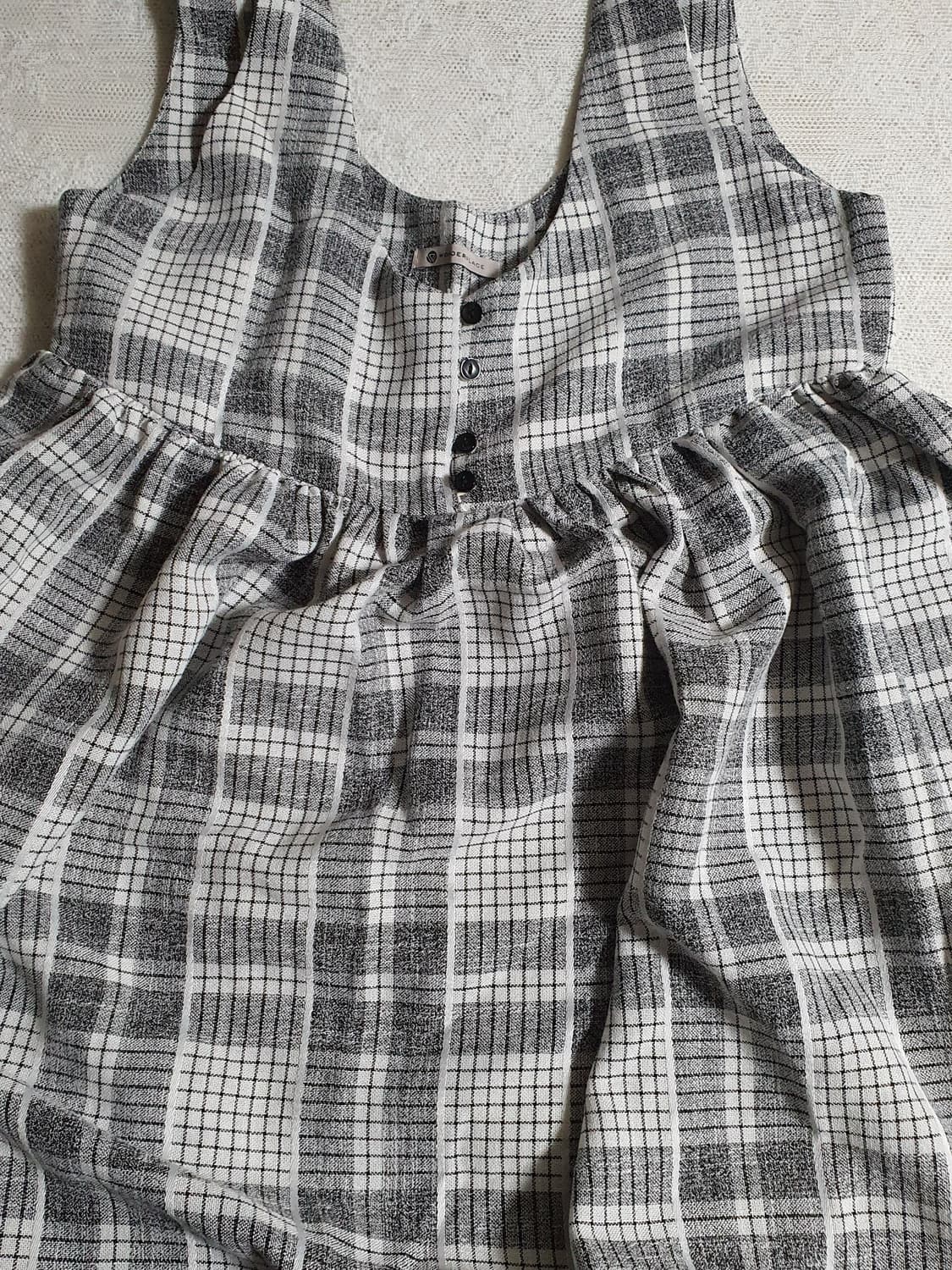 [빈티지] 원더플레이스 체크 레이어드 원피스 블랙 버튼 민소매 상품이미지5