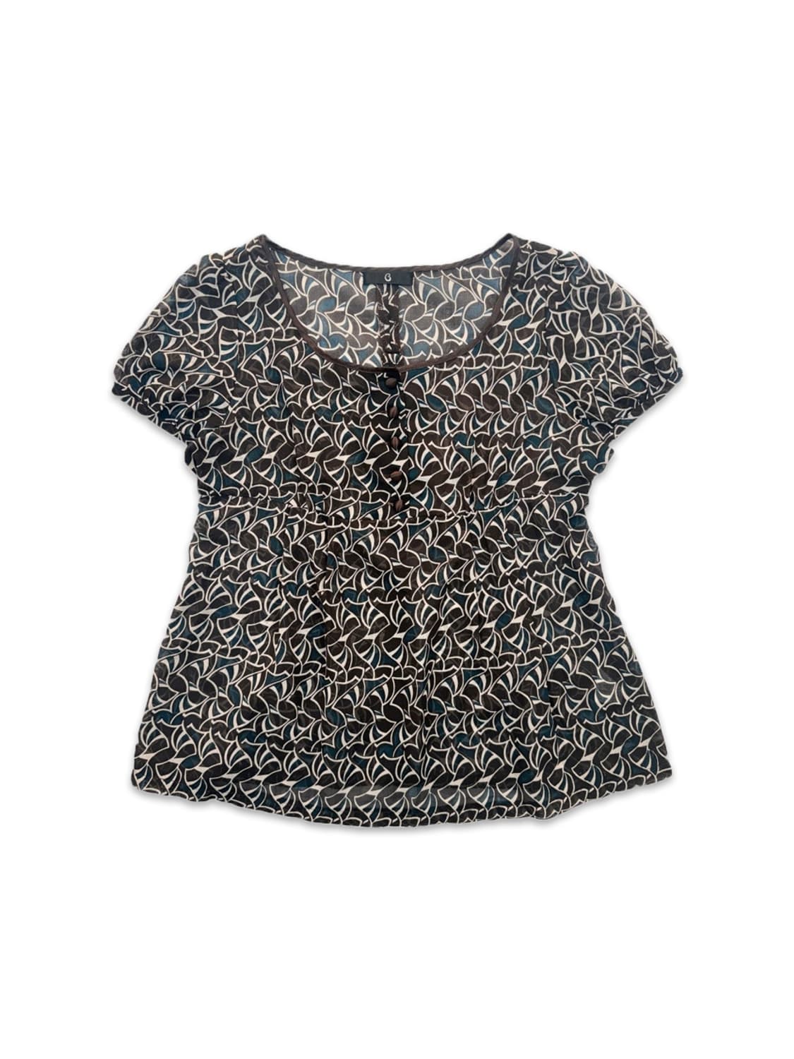 빈티지 브라운 오리엔탈 시스루 반팔 블라우스 상품이미지1