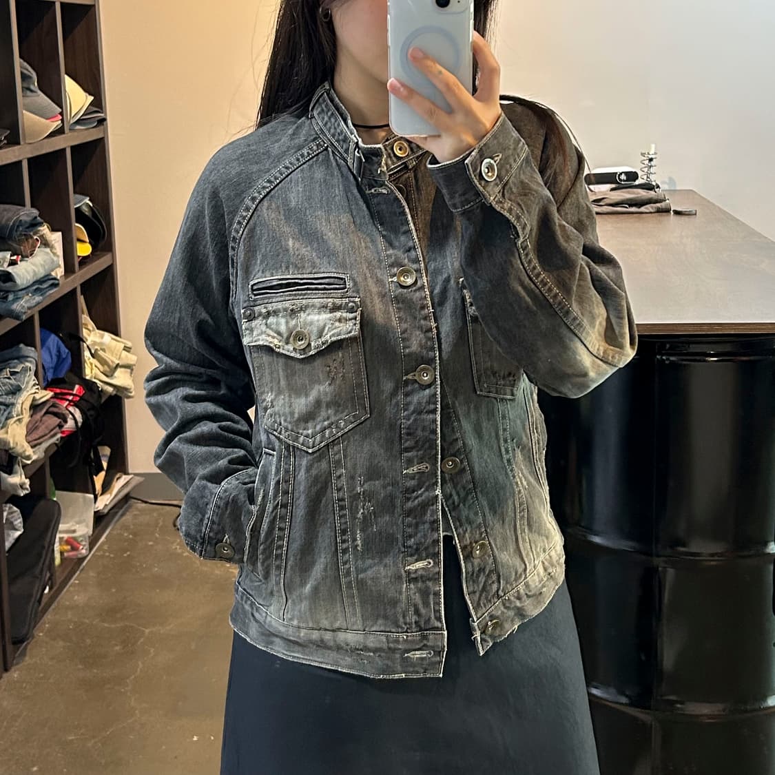 워싱 흑청 데님 버클 자켓 상품이미지6