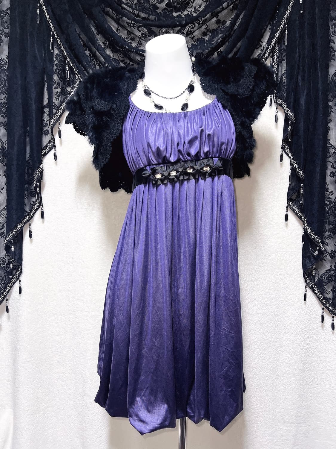 슈슈룬 바닐라깔 퍼플 벌룬 미니원피스 히메갸루 오네 고스펑크 파티드레스 상품이미지1